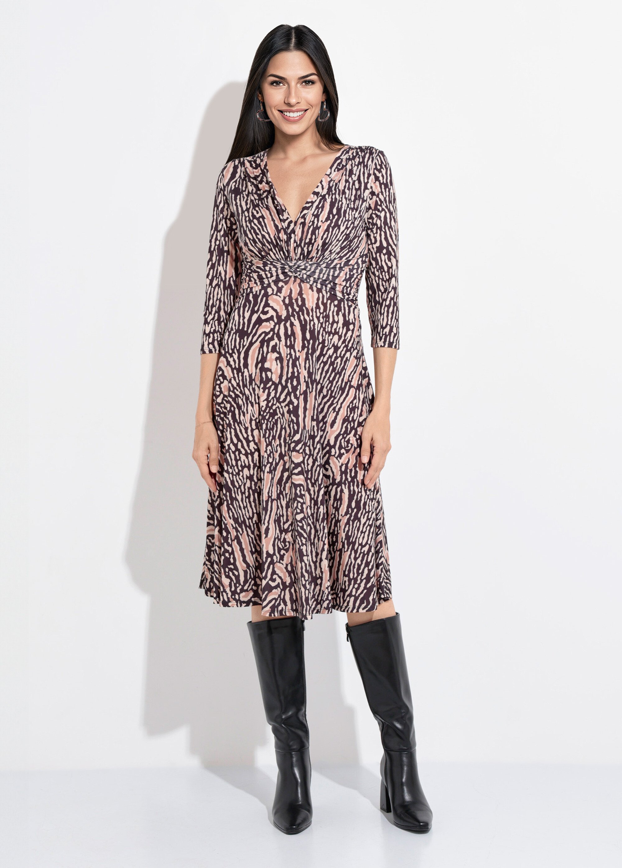 Robe fluide taille drapée motif tigré Femme Noir EGE-KARA FA1