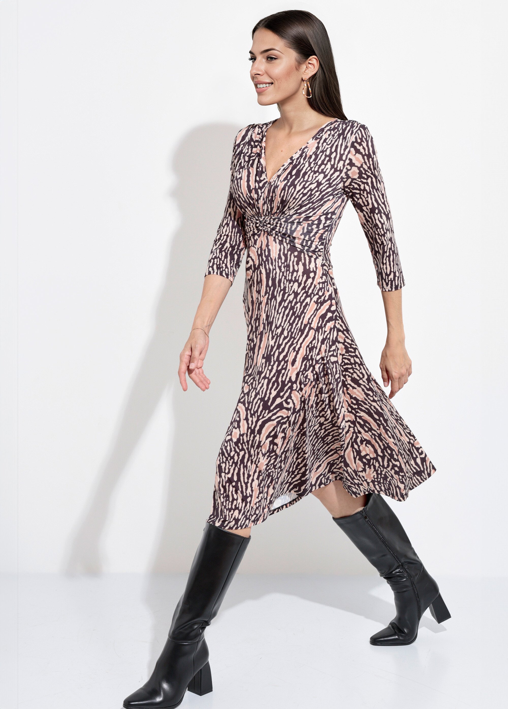 Robe fluide taille drapée motif tigré Femme Noir EGE-KARA MV1