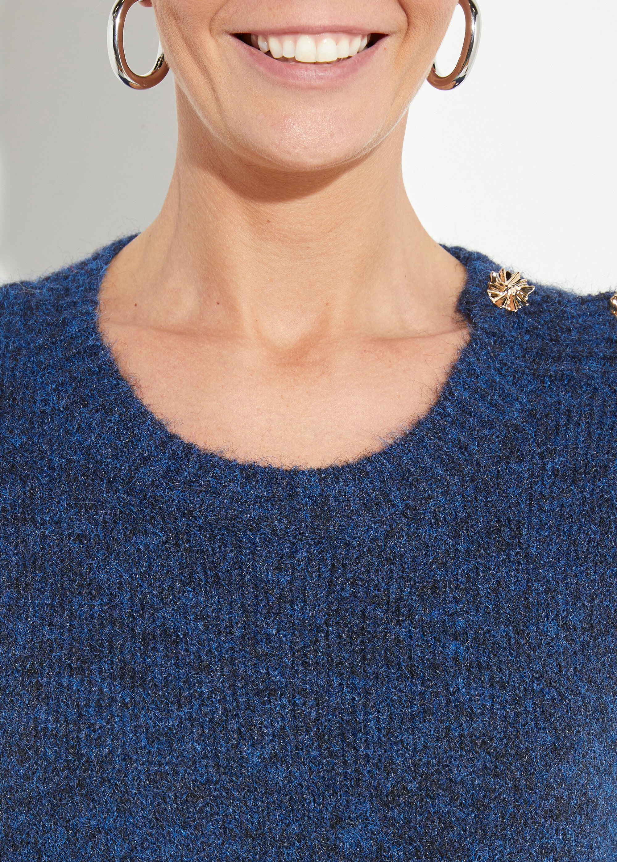 Robe pull chaude avec laine + boutons métal Femme Bleu JS-JP-7977 DE1