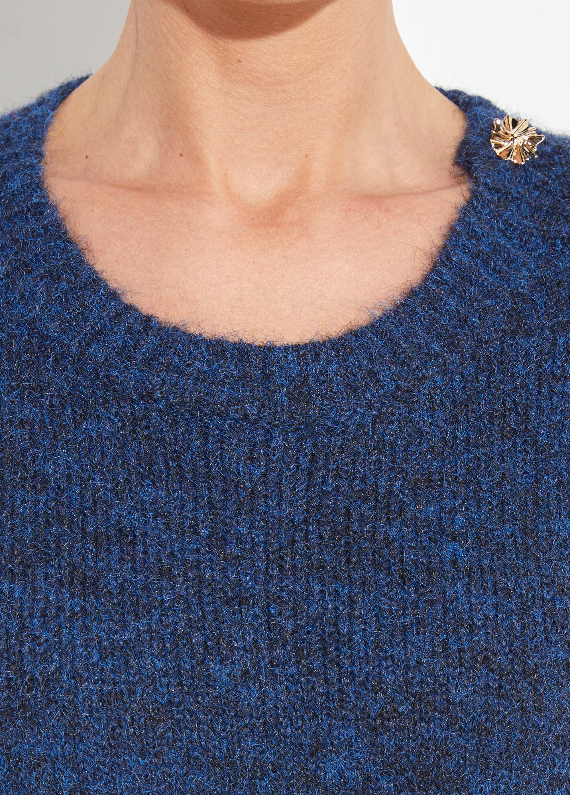 Robe pull chaude avec laine + boutons métal Femme Bleu JS-JP-7977 DE1