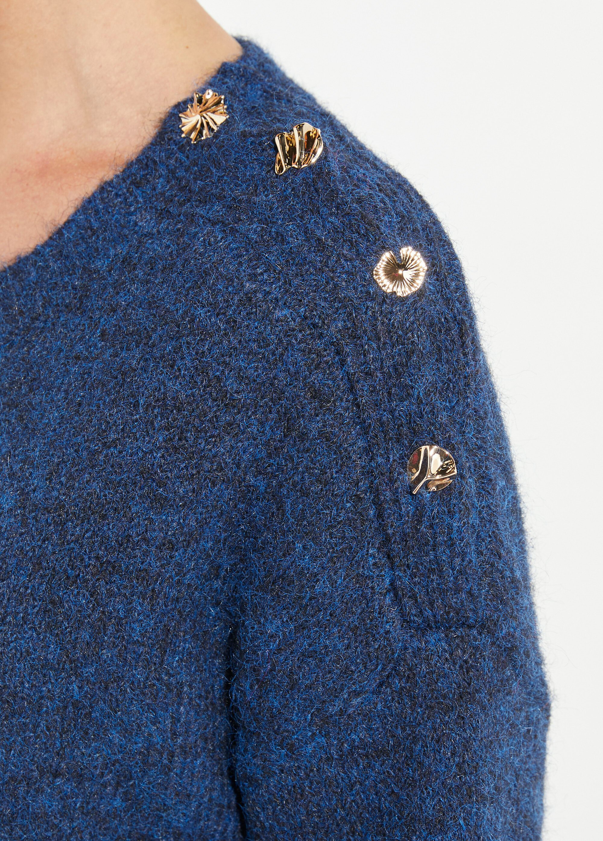 Robe pull chaude avec laine + boutons métal Femme Bleu JS-JP-7977 DE2