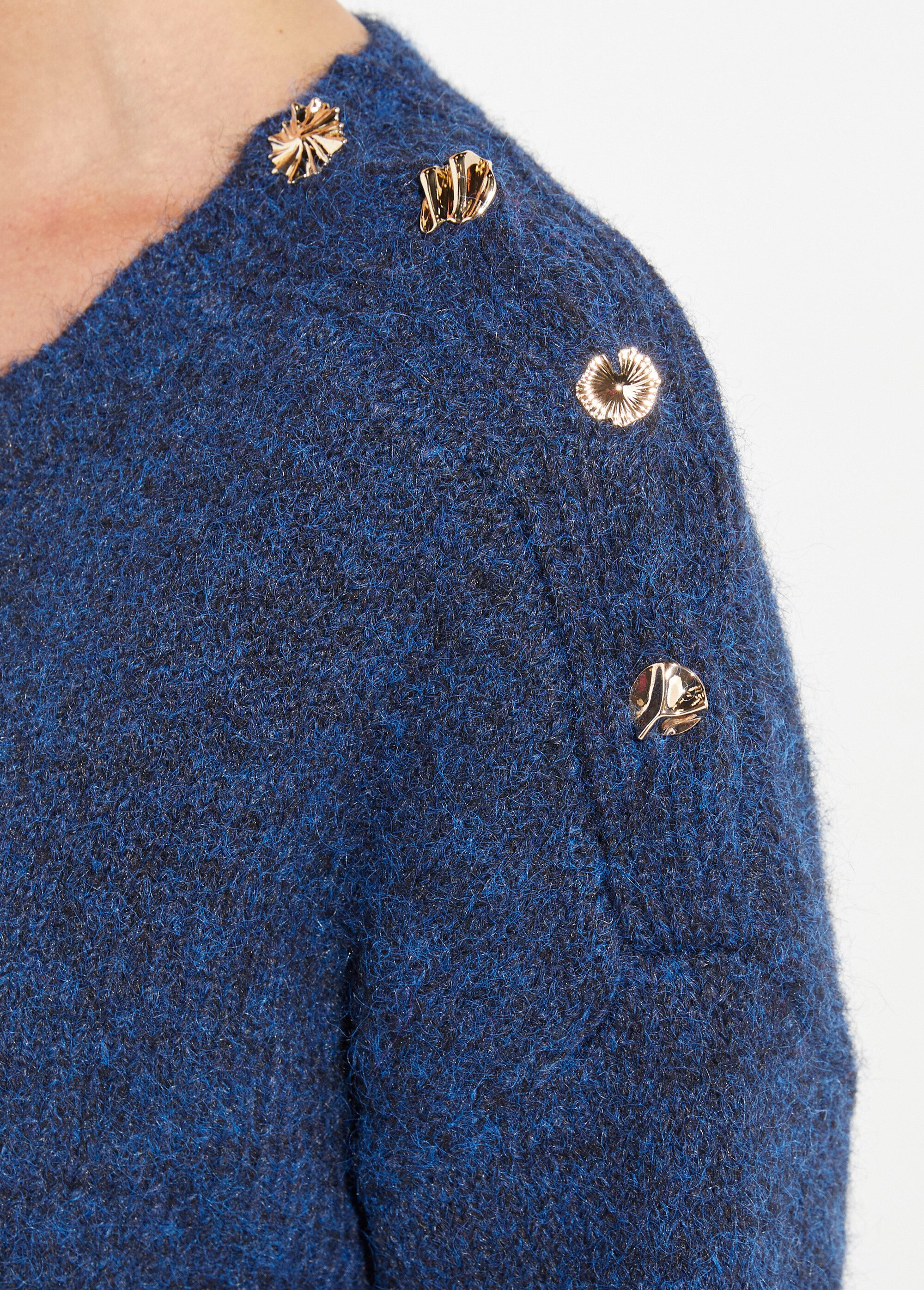 Robe pull chaude avec laine + boutons métal Femme Bleu JS-JP-7977 DE2