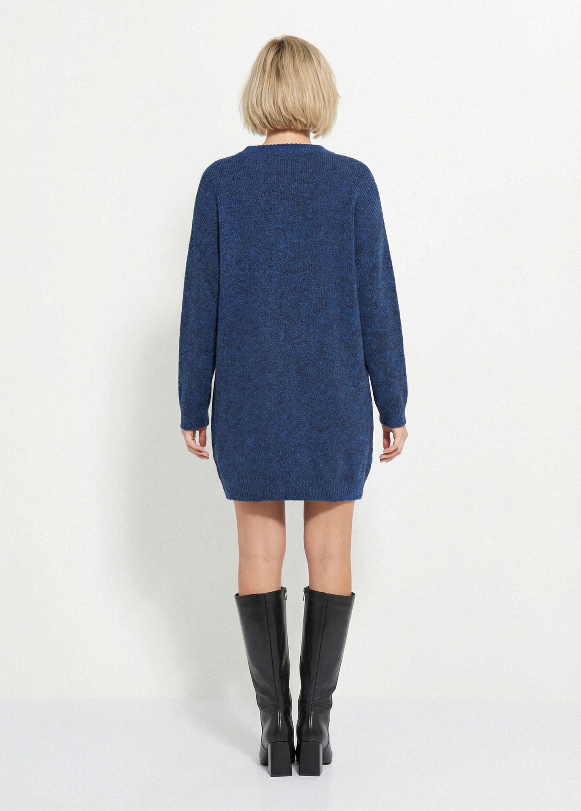 Robe pull chaude avec laine + boutons métal Femme Bleu JS-JP-7977 DO1
