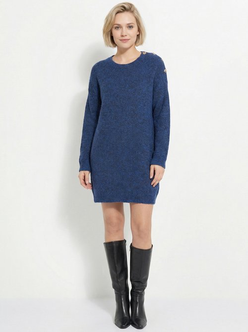 Robe pull chaude avec laine + boutons métal Femme Bleu JS-JP-7977 FA1
