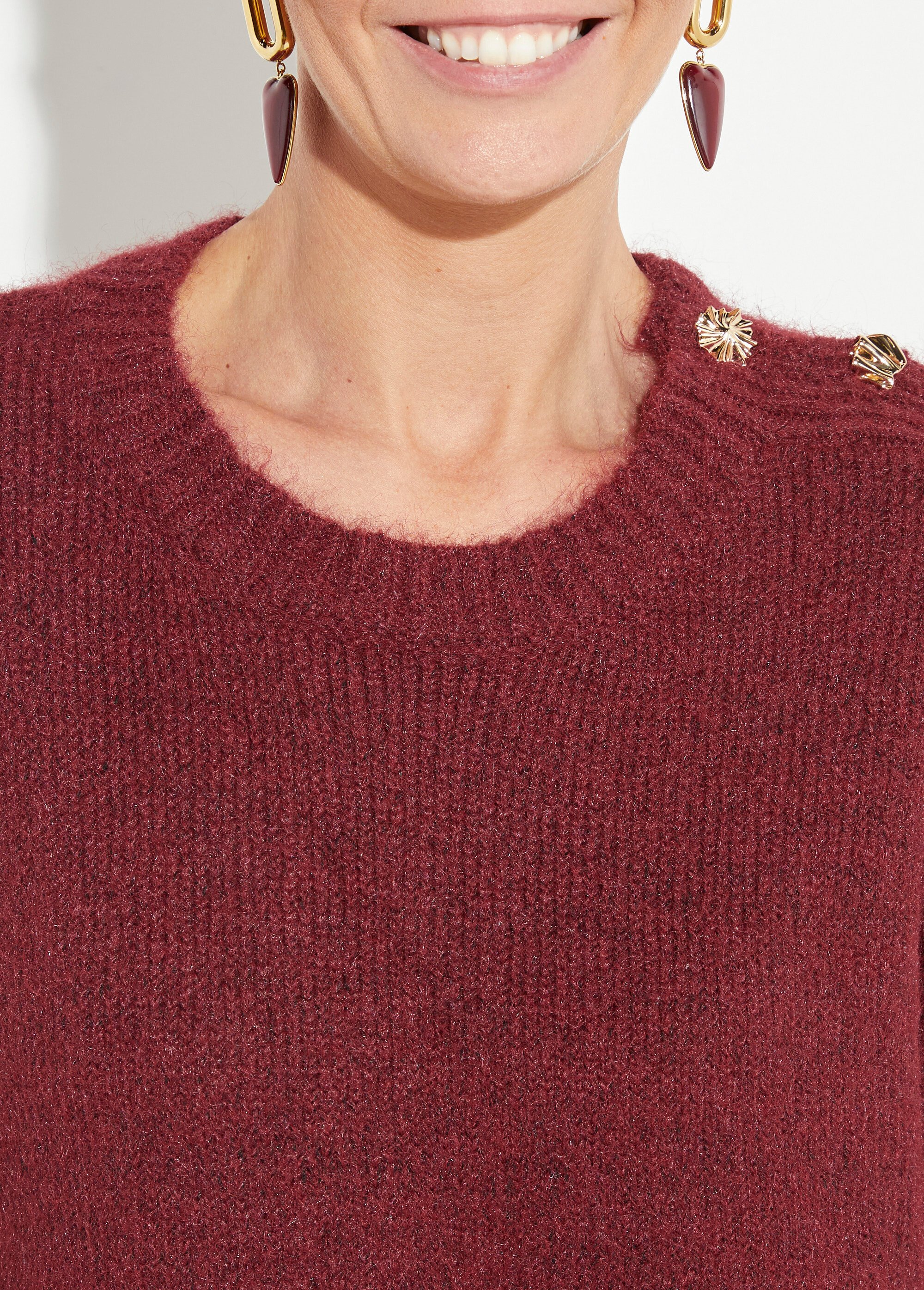 Robe pull chaude avec laine + boutons métal Femme Rouge JS-JP-7977 DE1