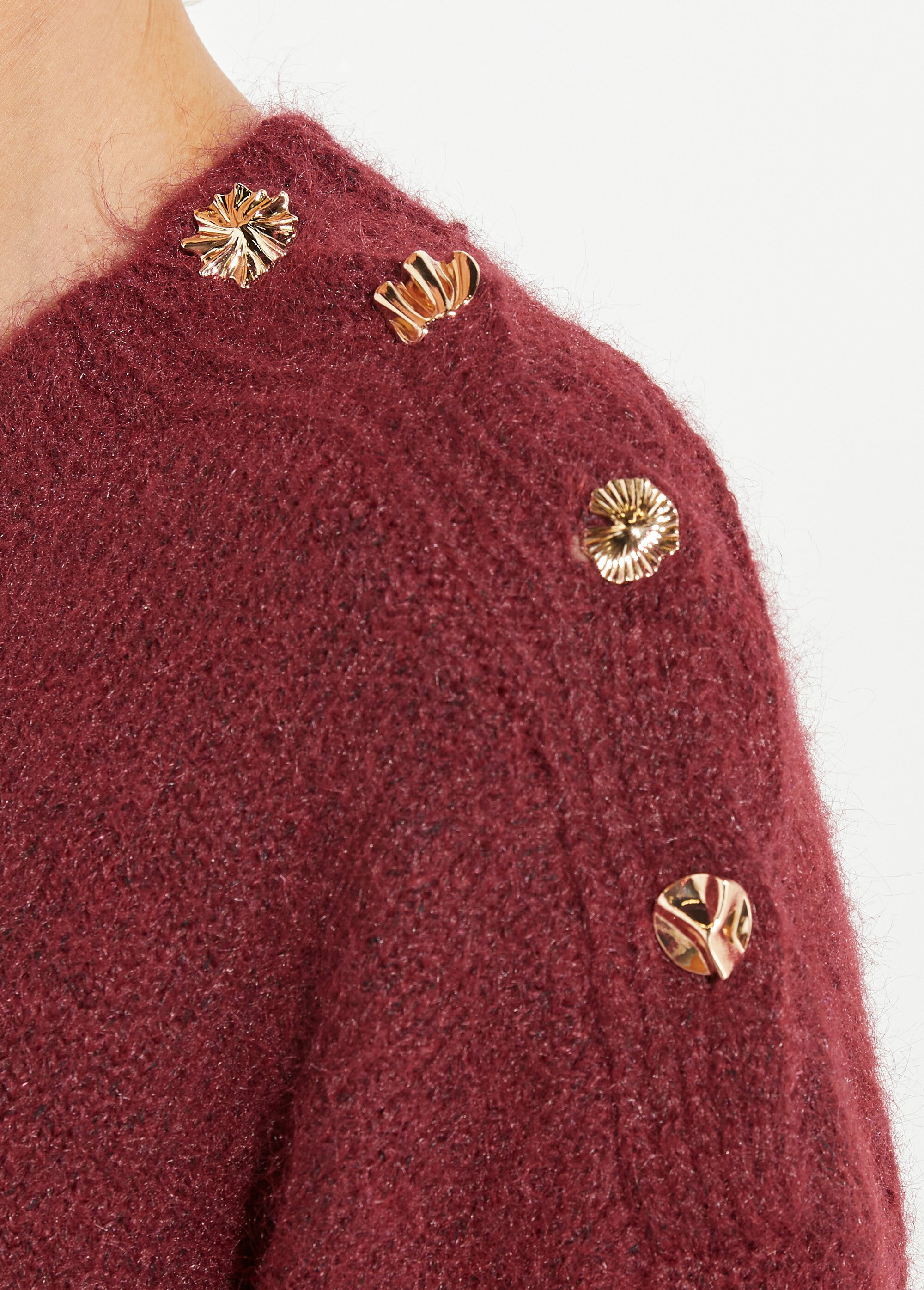 Robe pull chaude avec laine + boutons métal Femme Rouge JS-JP-7977 DE2