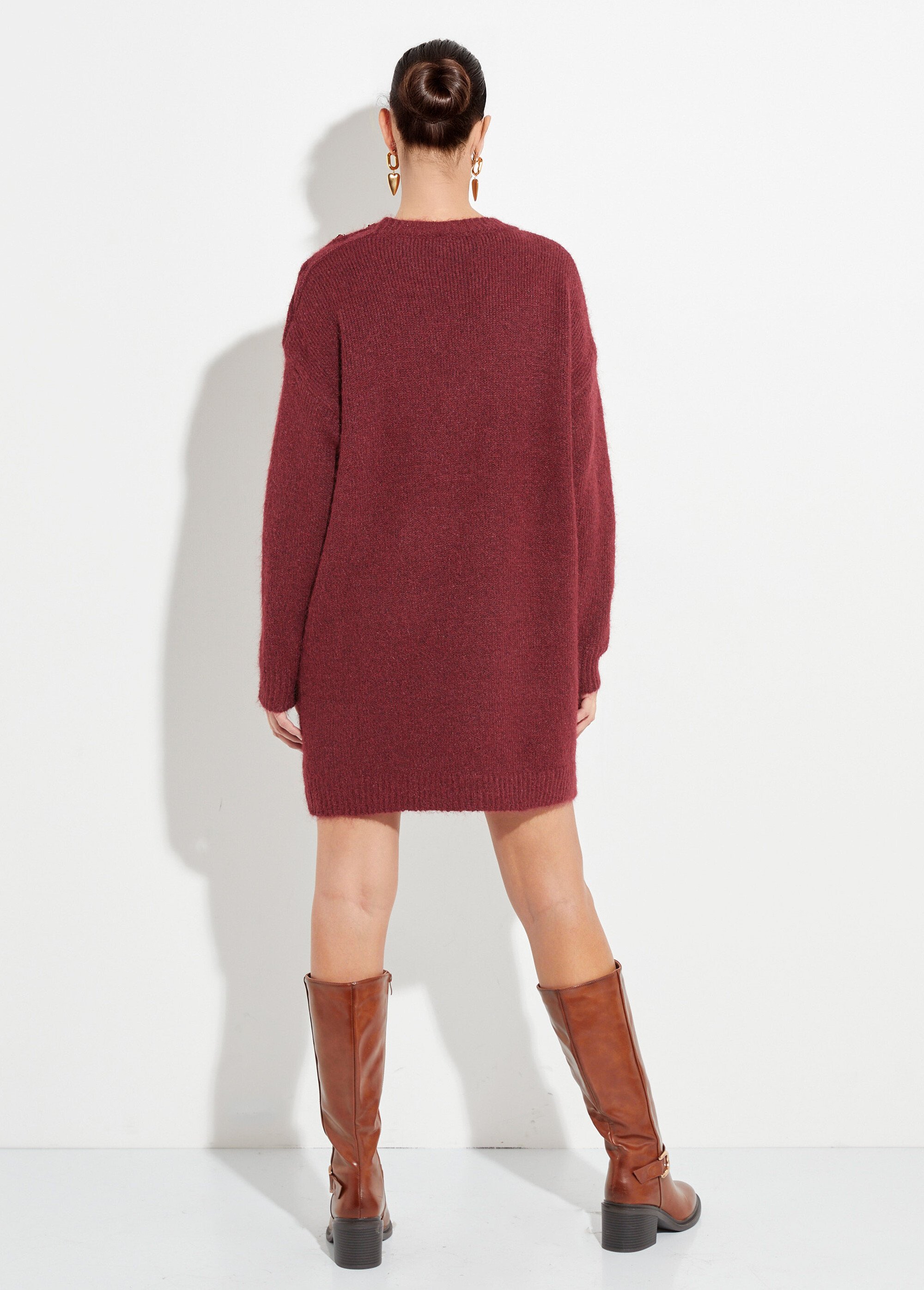 Robe pull chaude avec laine + boutons métal Femme Rouge JS-JP-7977 DO1