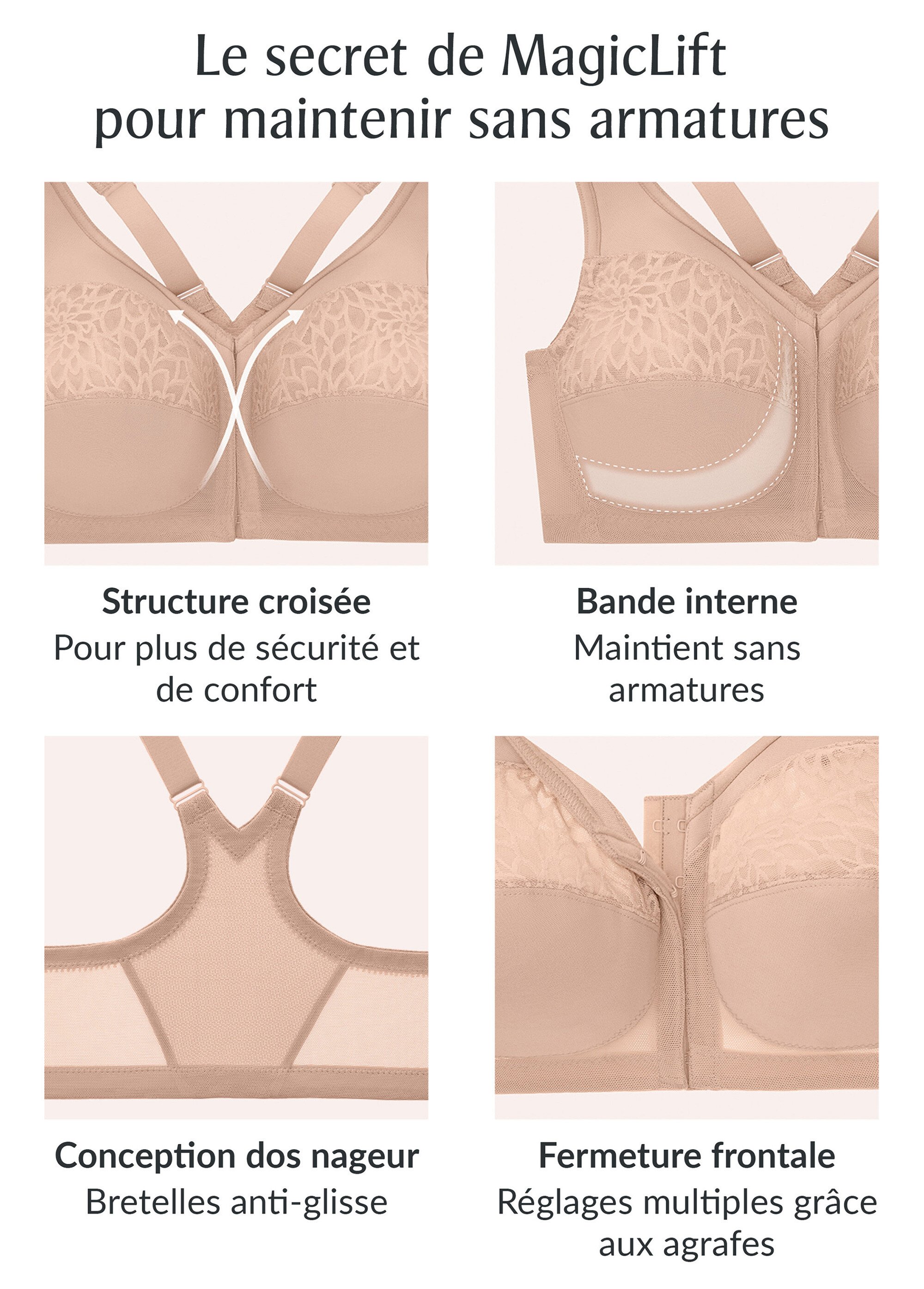 Soutien-gorge MagicLift Grandes Tailles Dos Nageur et Fermeture Frontale n°1206 Femme Grande Taille Beige 1206 DE1