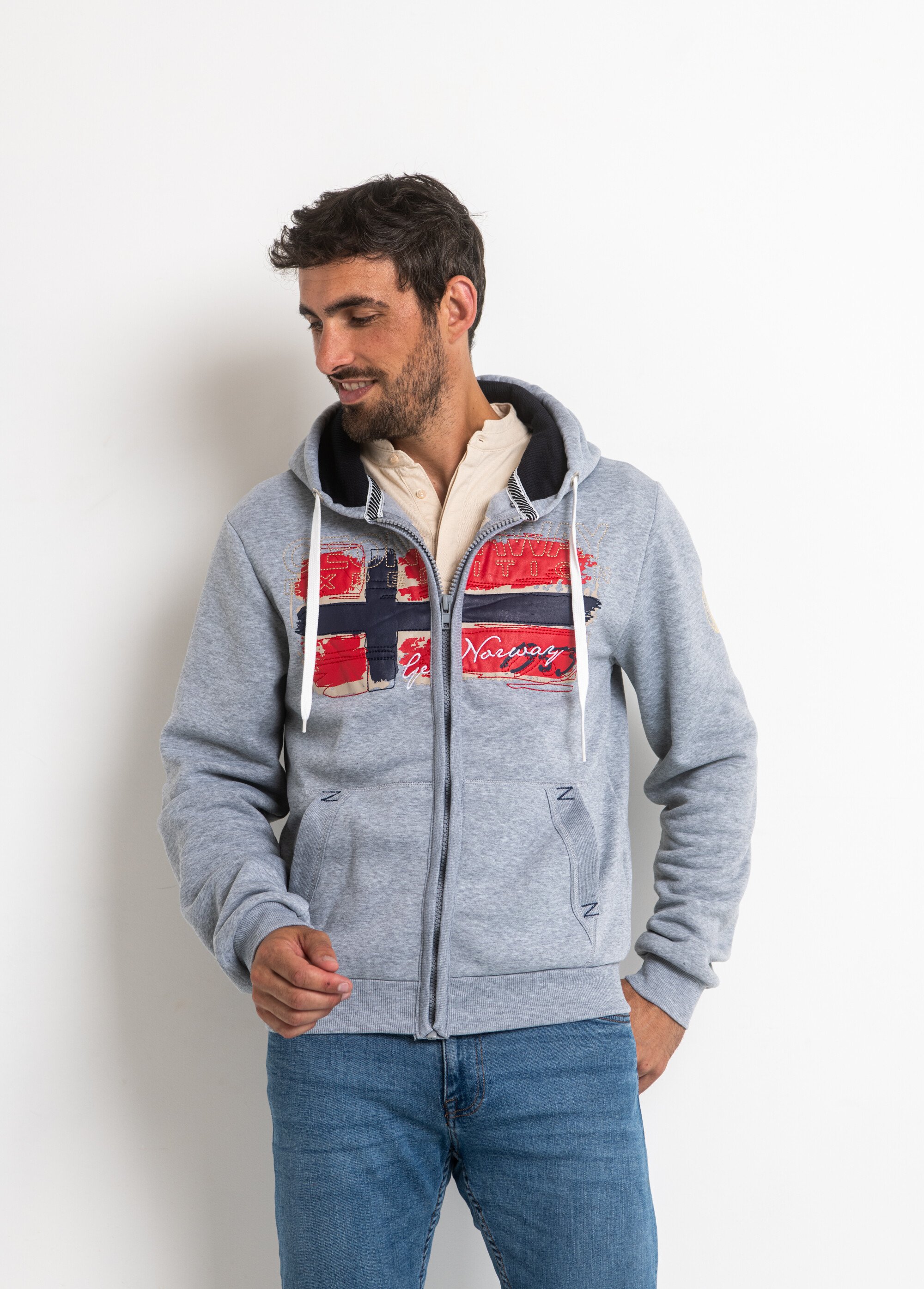 Sweat à capuche zippé poche kangourou Bleu ARTWU7910H/GNO FA2