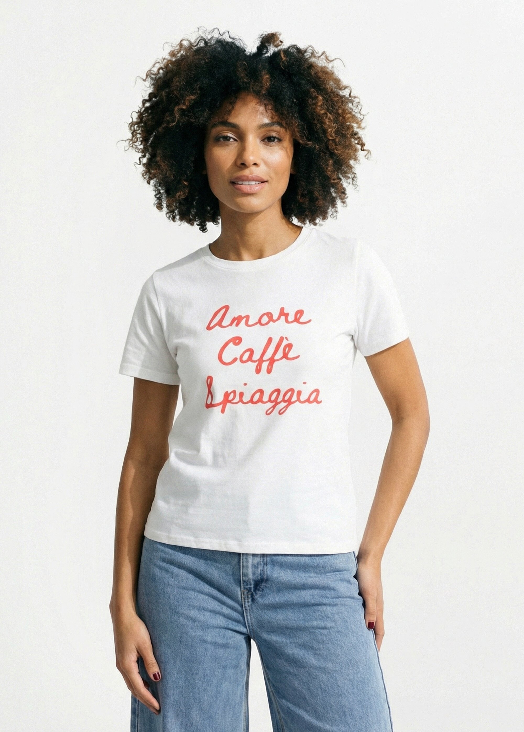 T-shirt blanc coton Amore Caffè Spiaggia Femme Rouge IA-M1293 FA1