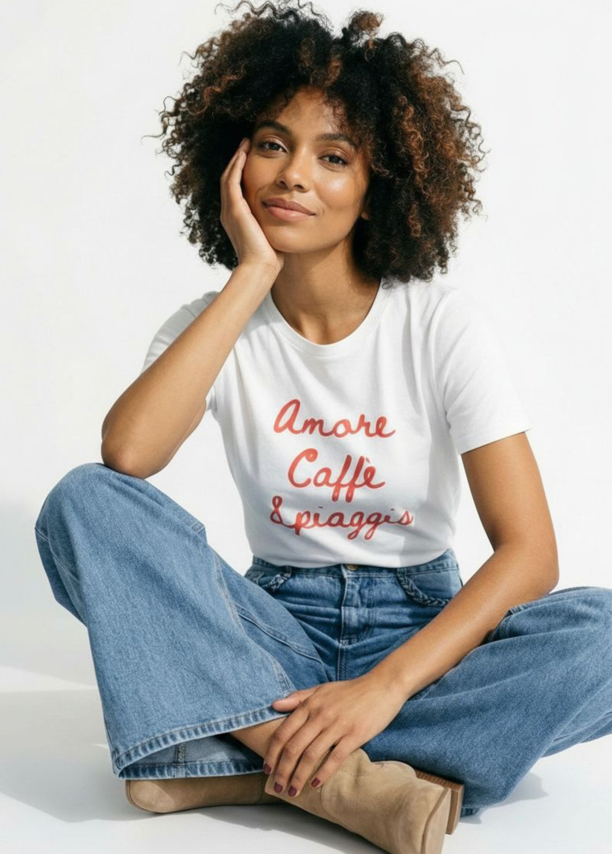 T-shirt blanc coton Amore Caffè Spiaggia
