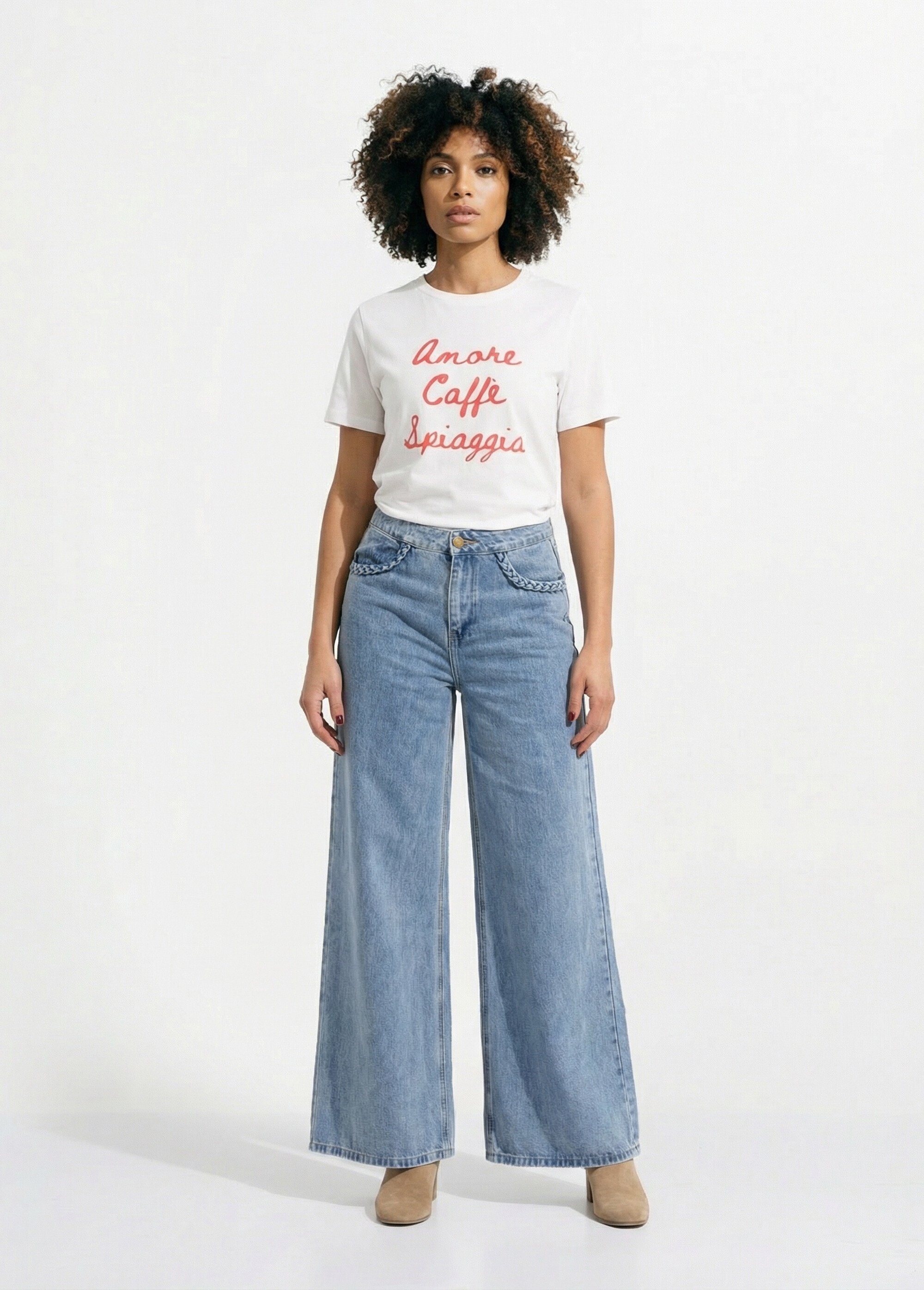 T-shirt blanc coton Amore Caffè Spiaggia Femme Rouge IA-M1293 SF1