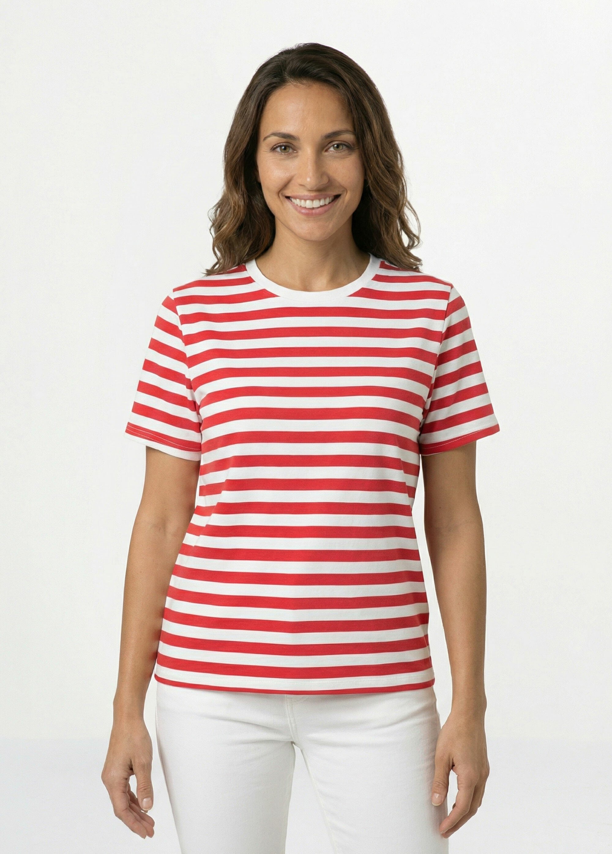 T-shirt marinière en coton stretch Femme Rouge IA-M1306 FA1