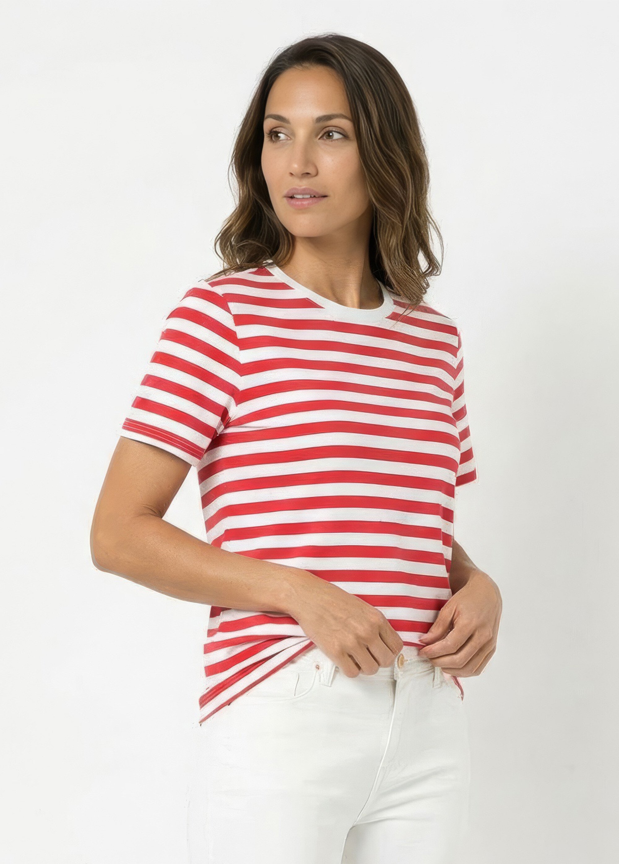 T-shirt marinière en coton stretch Femme Rouge IA-M1306 MV1
