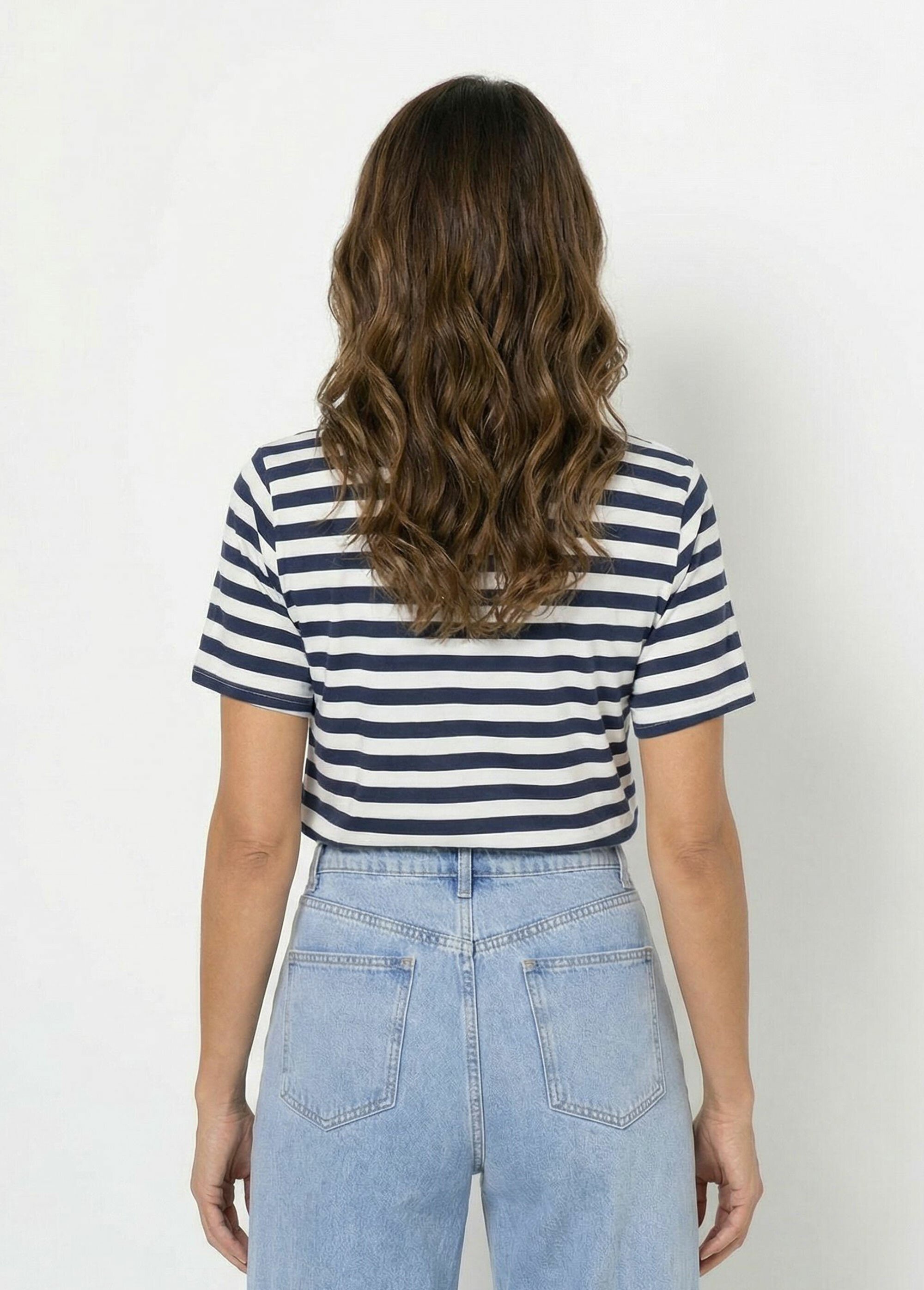 T-shirt marinière en coton stretch Femme Bleu IA-M1306 DO1