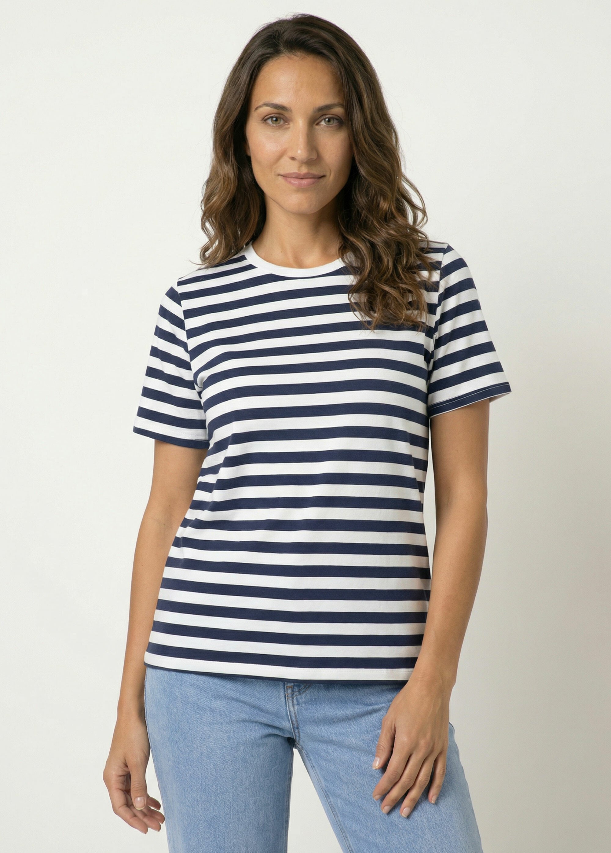 T-shirt marinière en coton stretch Femme Bleu IA-M1306 FA1