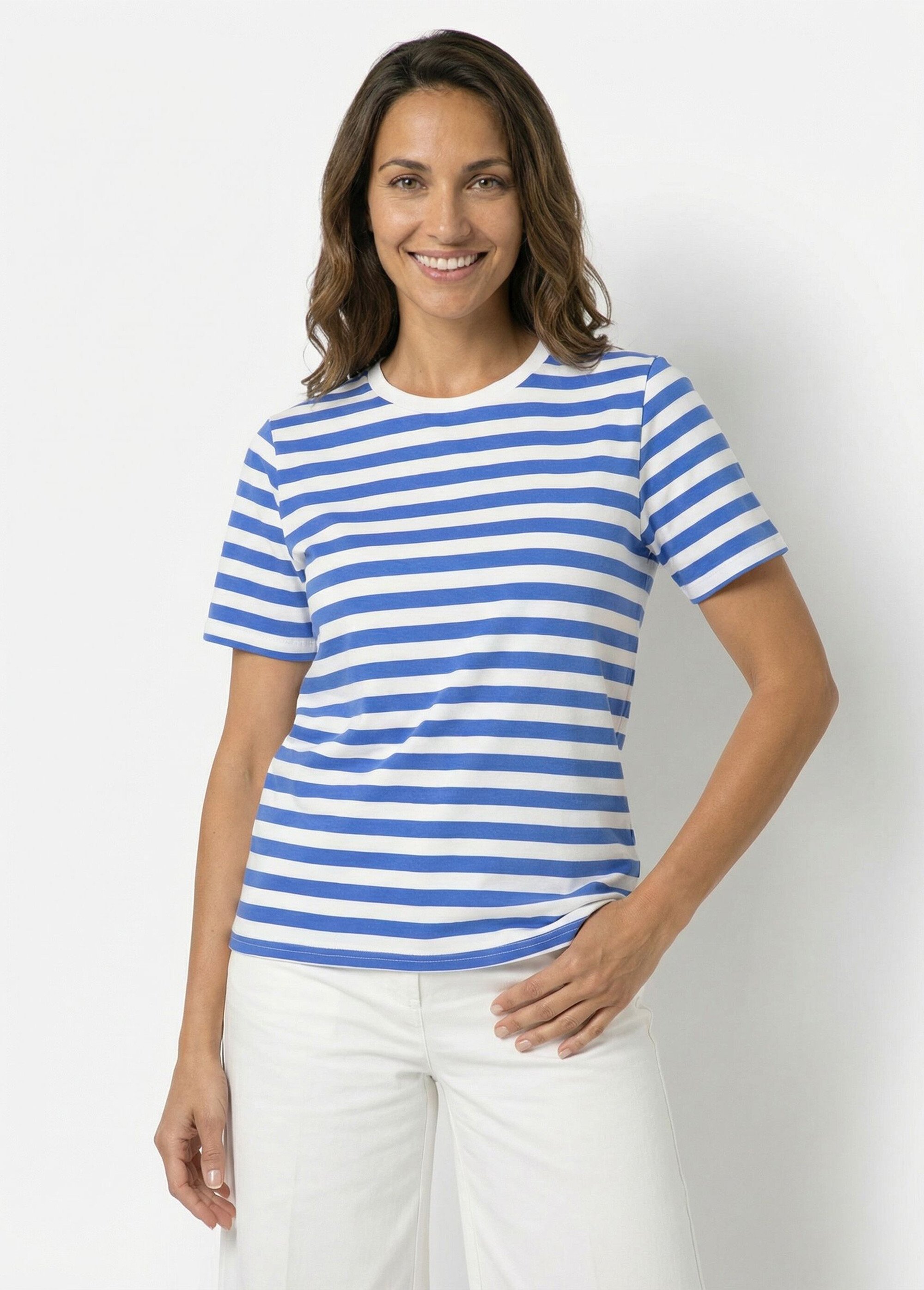 T-shirt marinière en coton stretch Femme Bleu IA-M1306 FA1