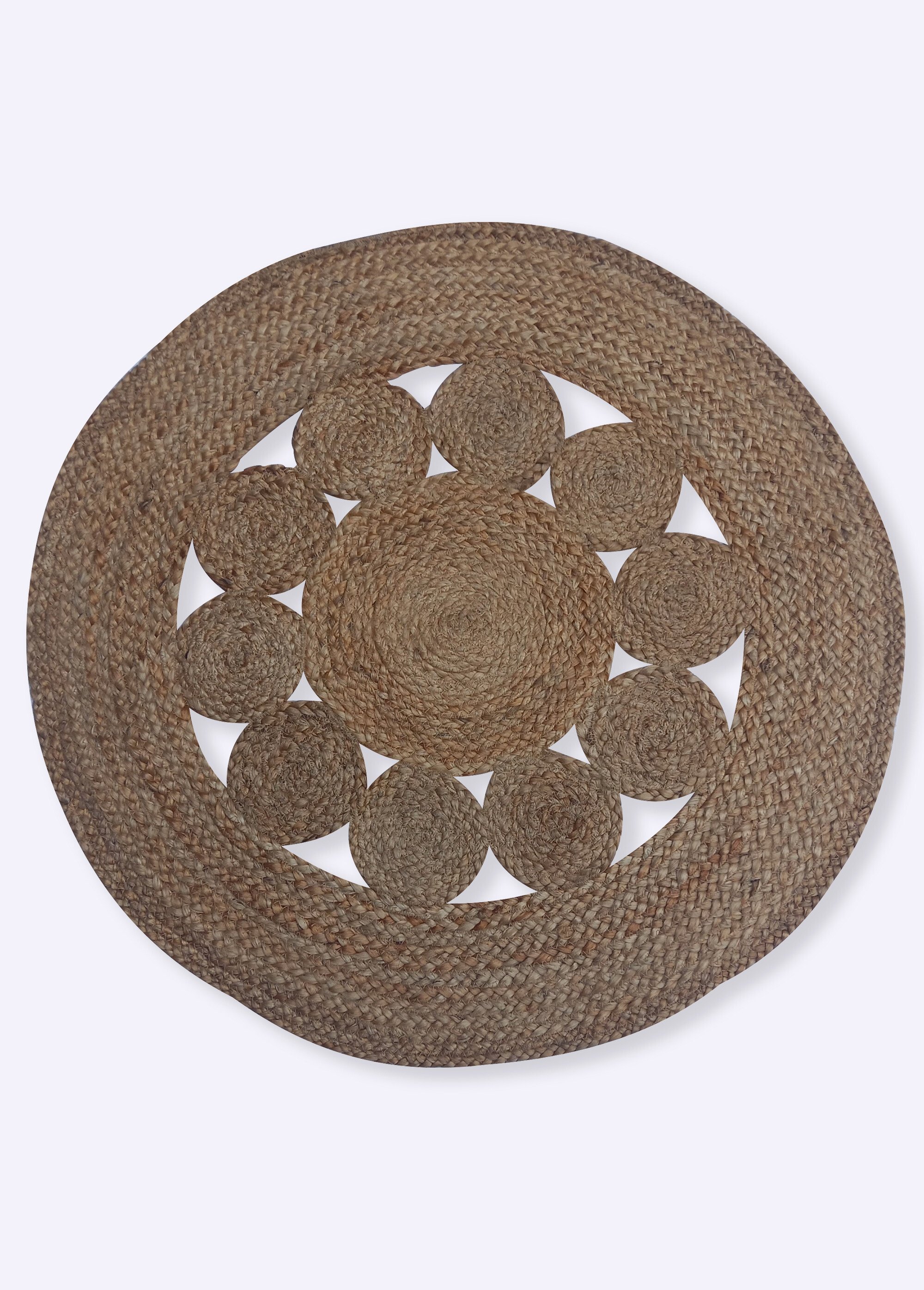 Tapis en jute ajourée forme ronde Beige NOR-21015 FA1