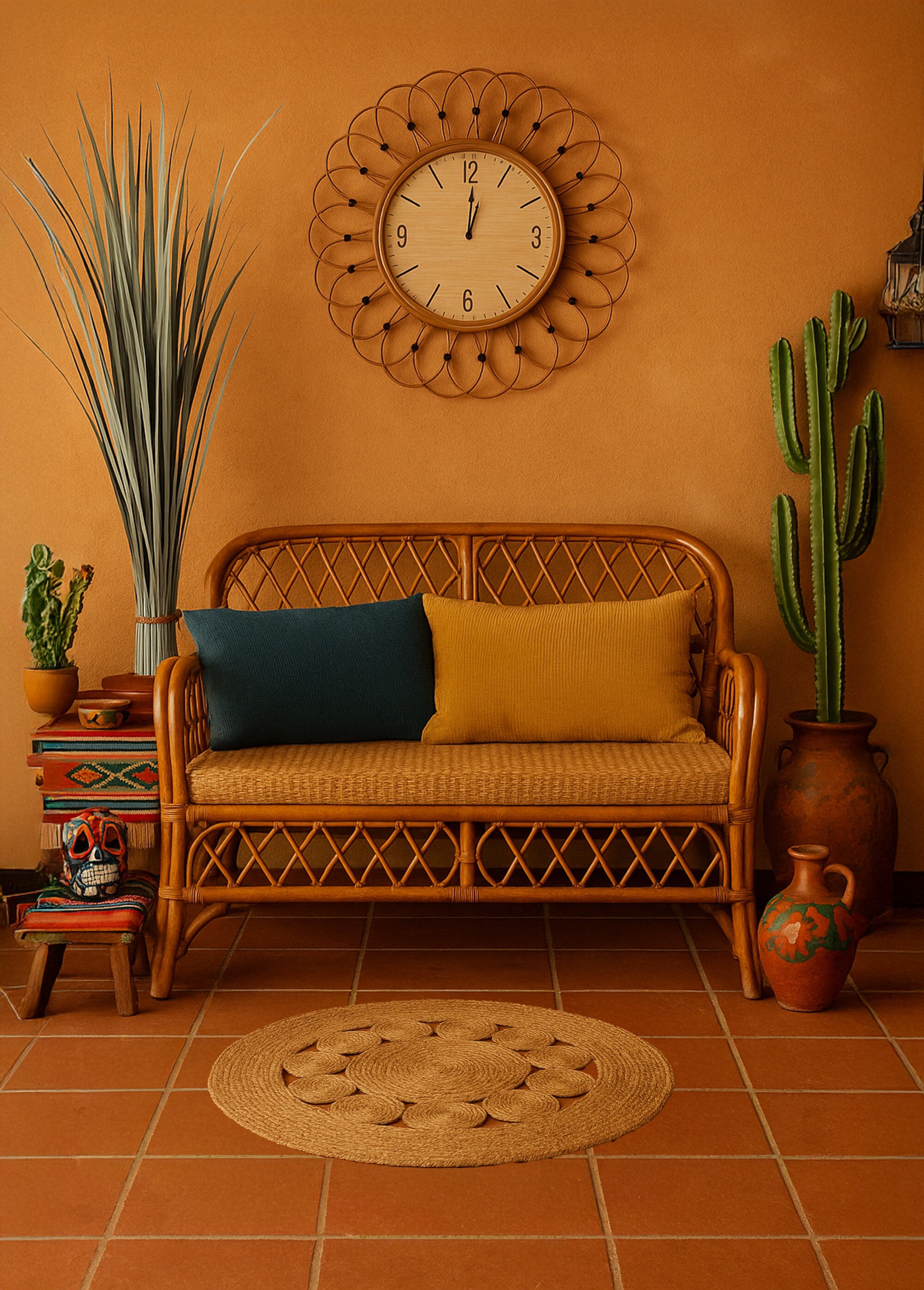 Tapis en jute ajourée forme ronde Beige NOR-21015 SI1