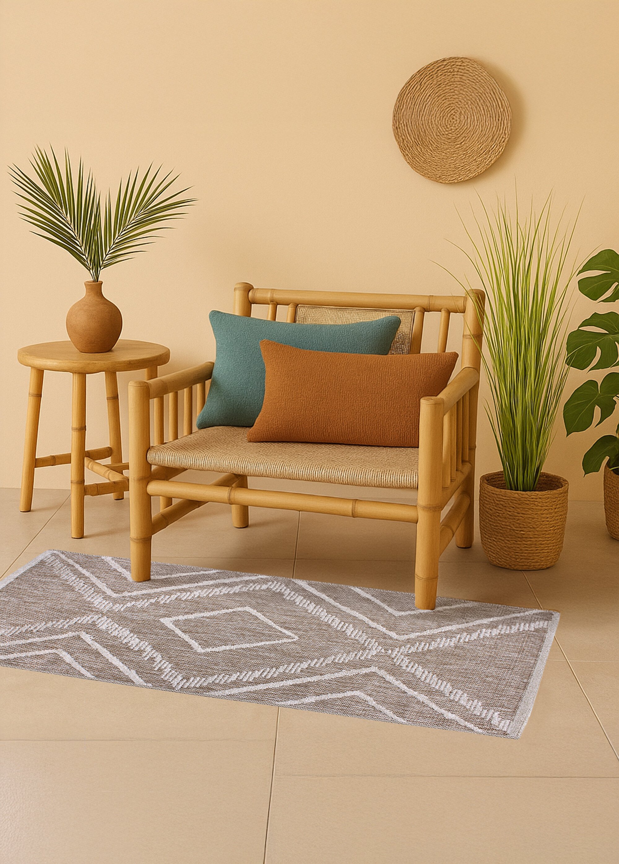 Tapis lirette motif ethnique, 110x60cm NATUREL BLANC NOR-13371 SI1