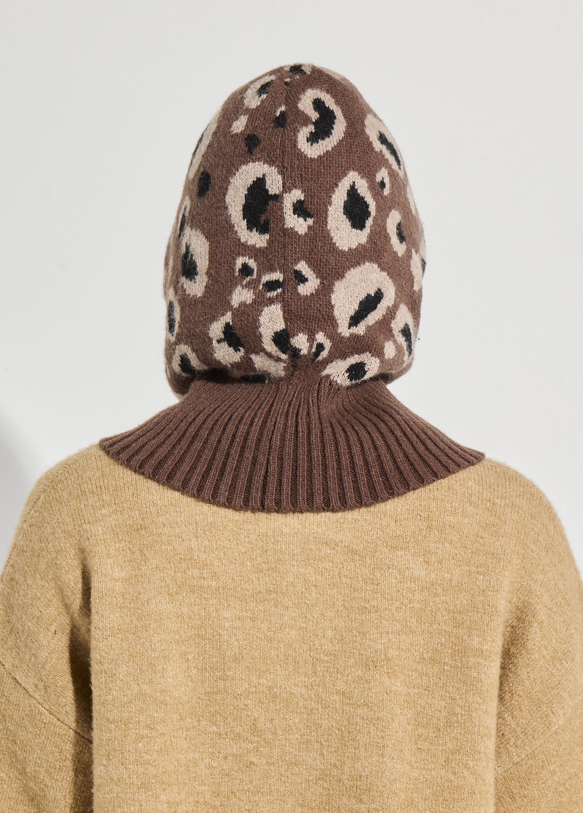 Cagoule maille léopard avec laine Femme Marron ORMM1826 DO1