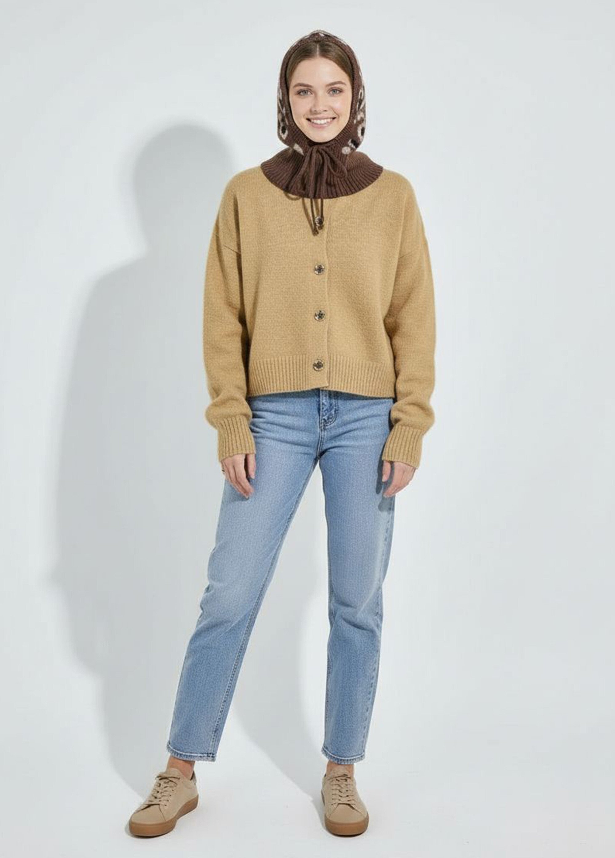 Cagoule maille léopard avec laine Femme Marron ORMM1826 SF1