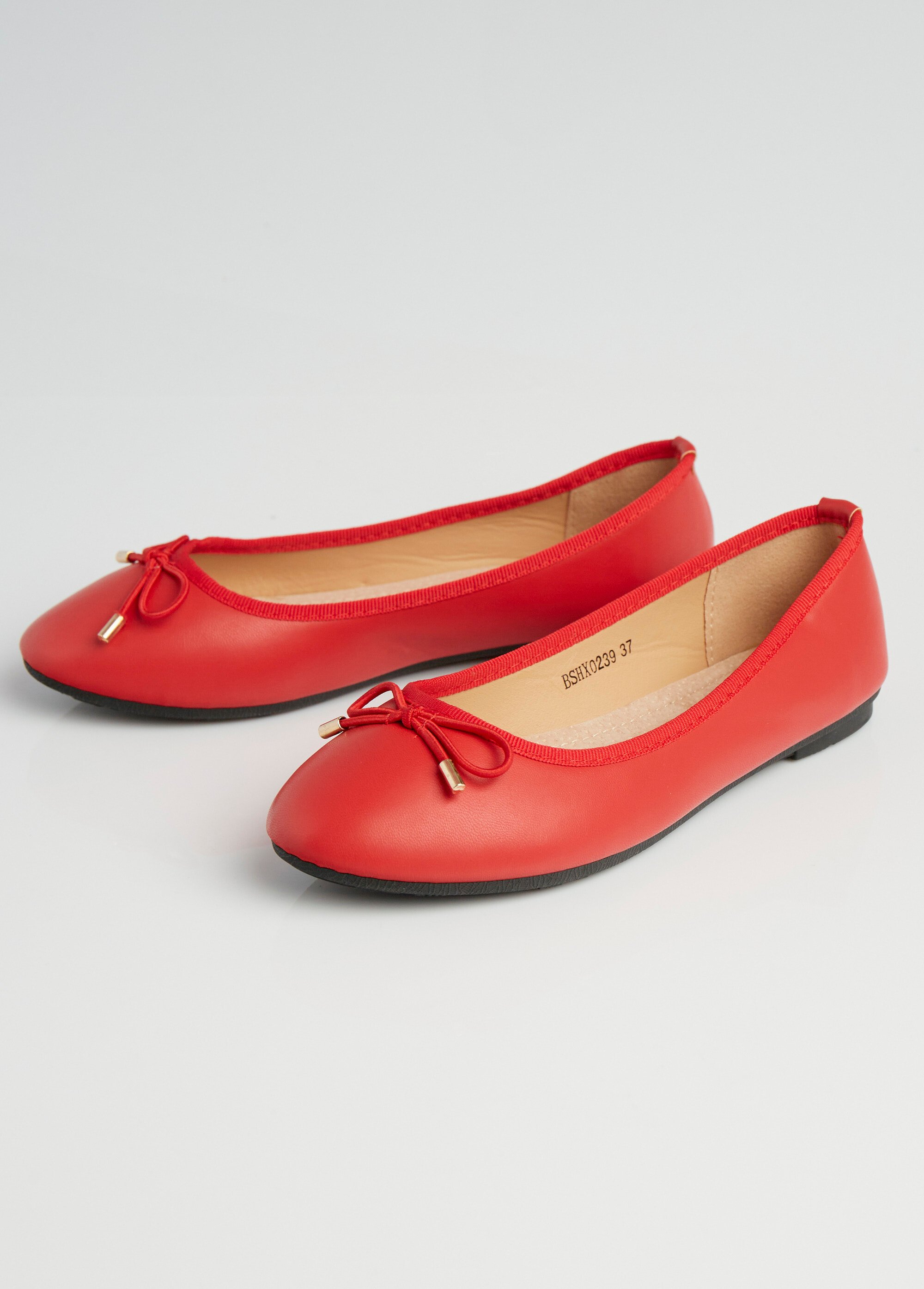 Ballerines talon plat et petit noeud Femme Rouge LBSBSHX0239 DE1