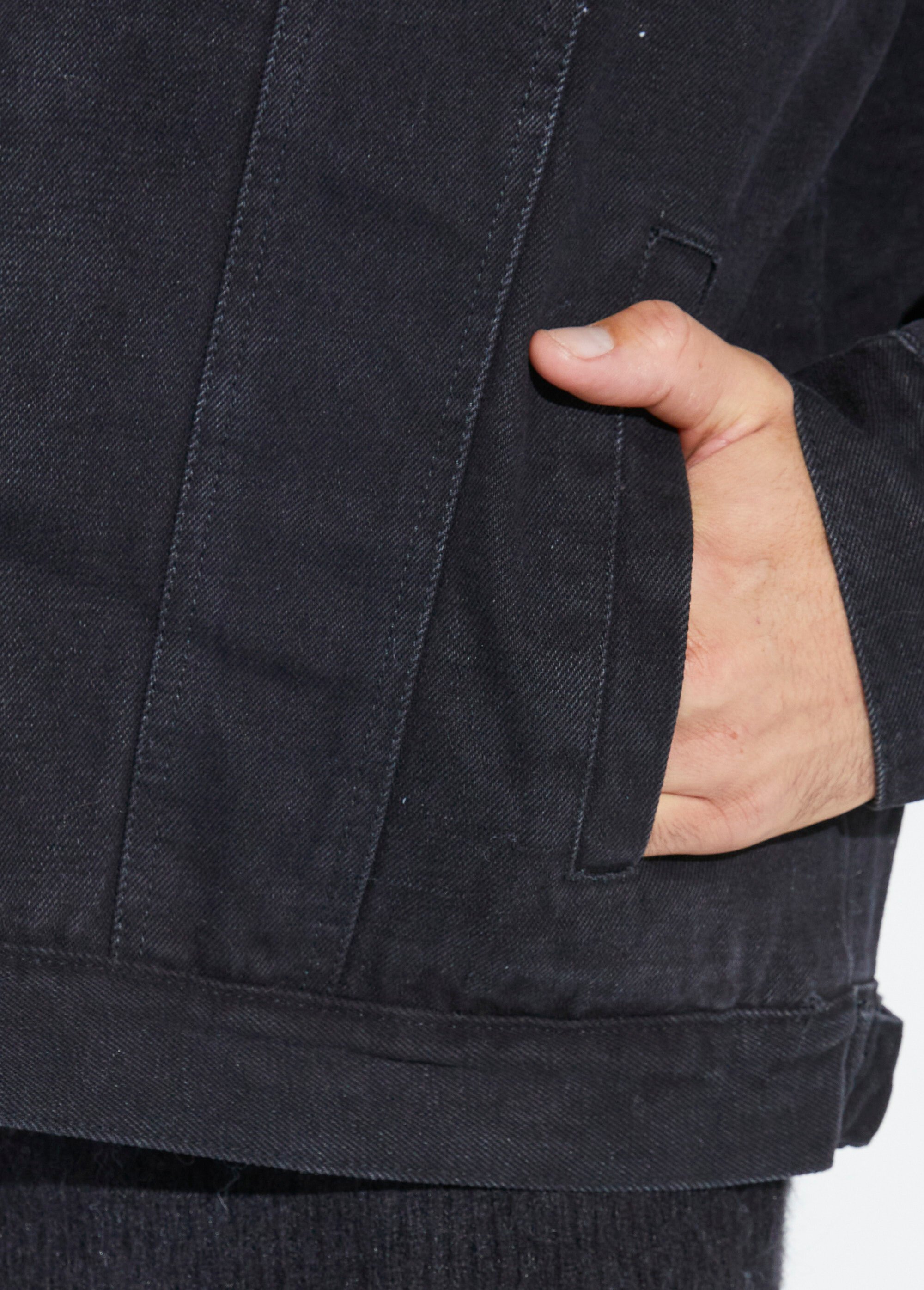 Blouson en jean intérieur fausse fourrure Homme Noir UNIM5-298 DE2