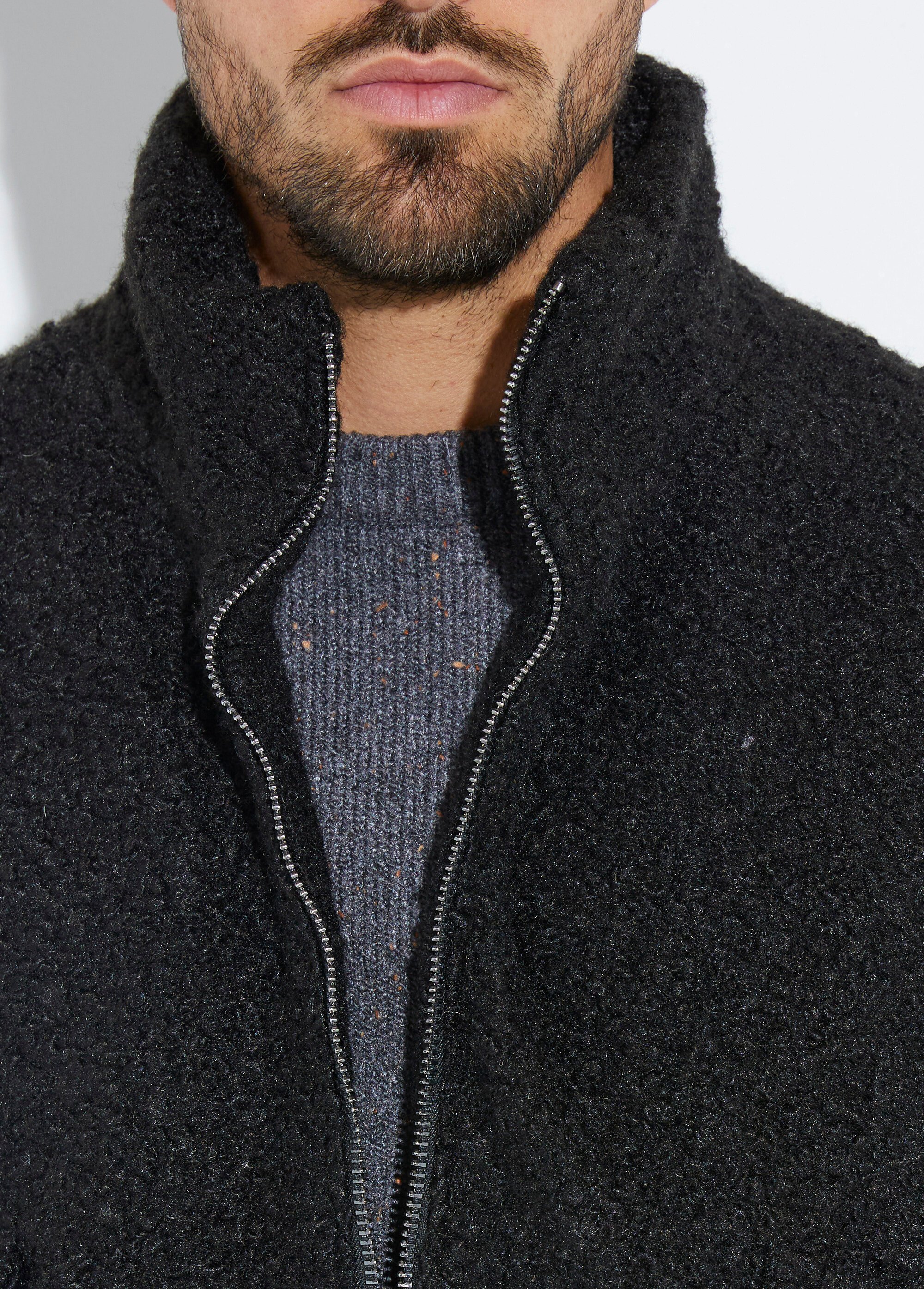 Blouson façon peau lainée, col montant Homme Noir UNIXH-8912 DE1