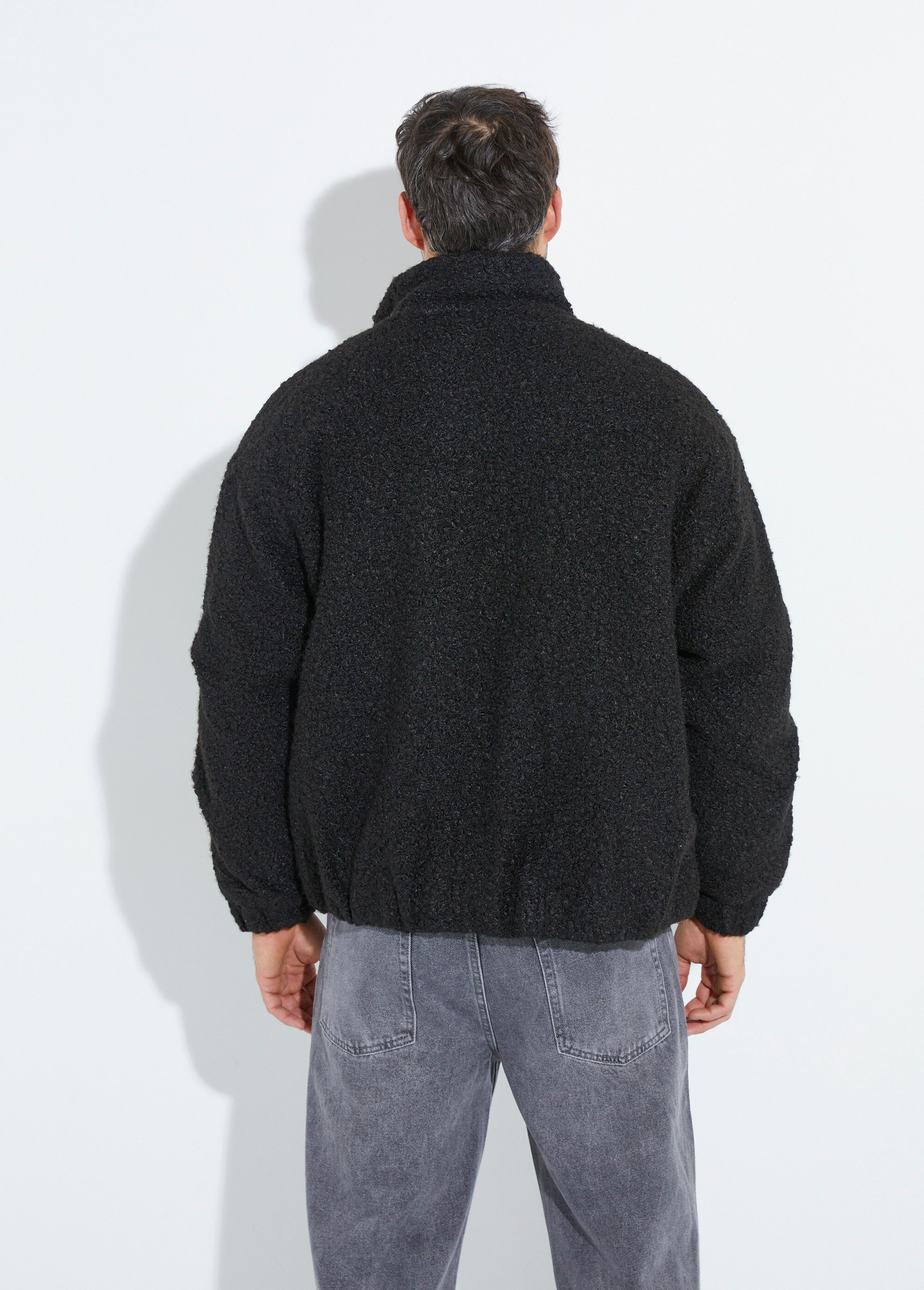 Blouson façon peau lainée, col montant Homme Noir UNIXH-8912 DO1