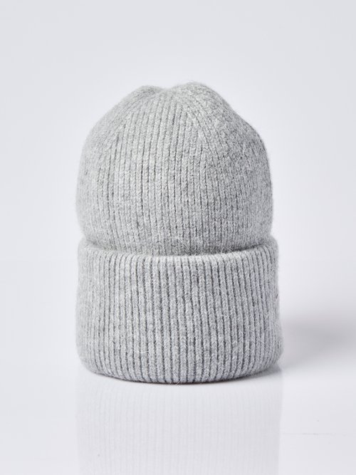 Bonnet en maille cotelée avec angora Femme Gris ORM2600 FA1