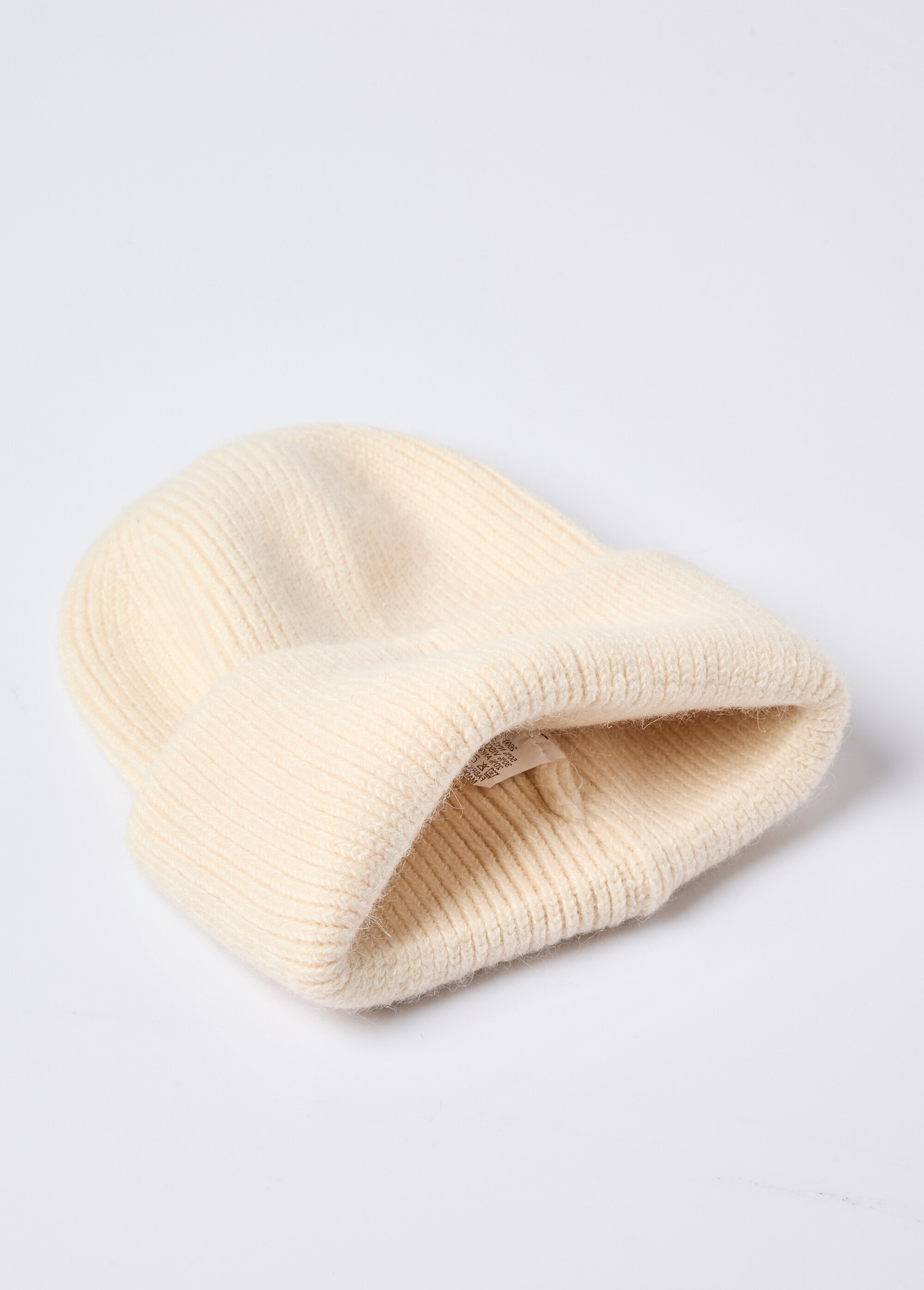 Bonnet en maille cotelée avec angora Femme Beige ORM2600 DE1
