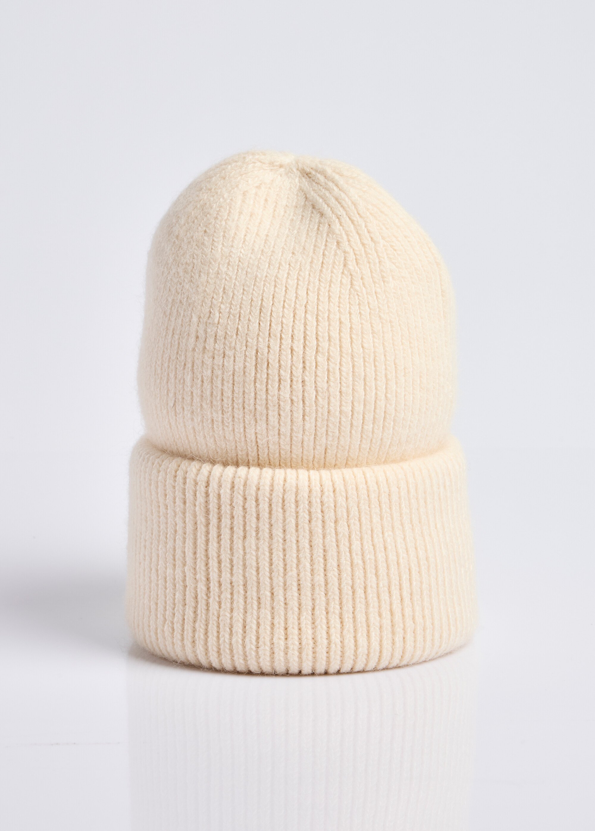 Bonnet en maille cotelée avec angora Femme Beige ORM2600 FA1