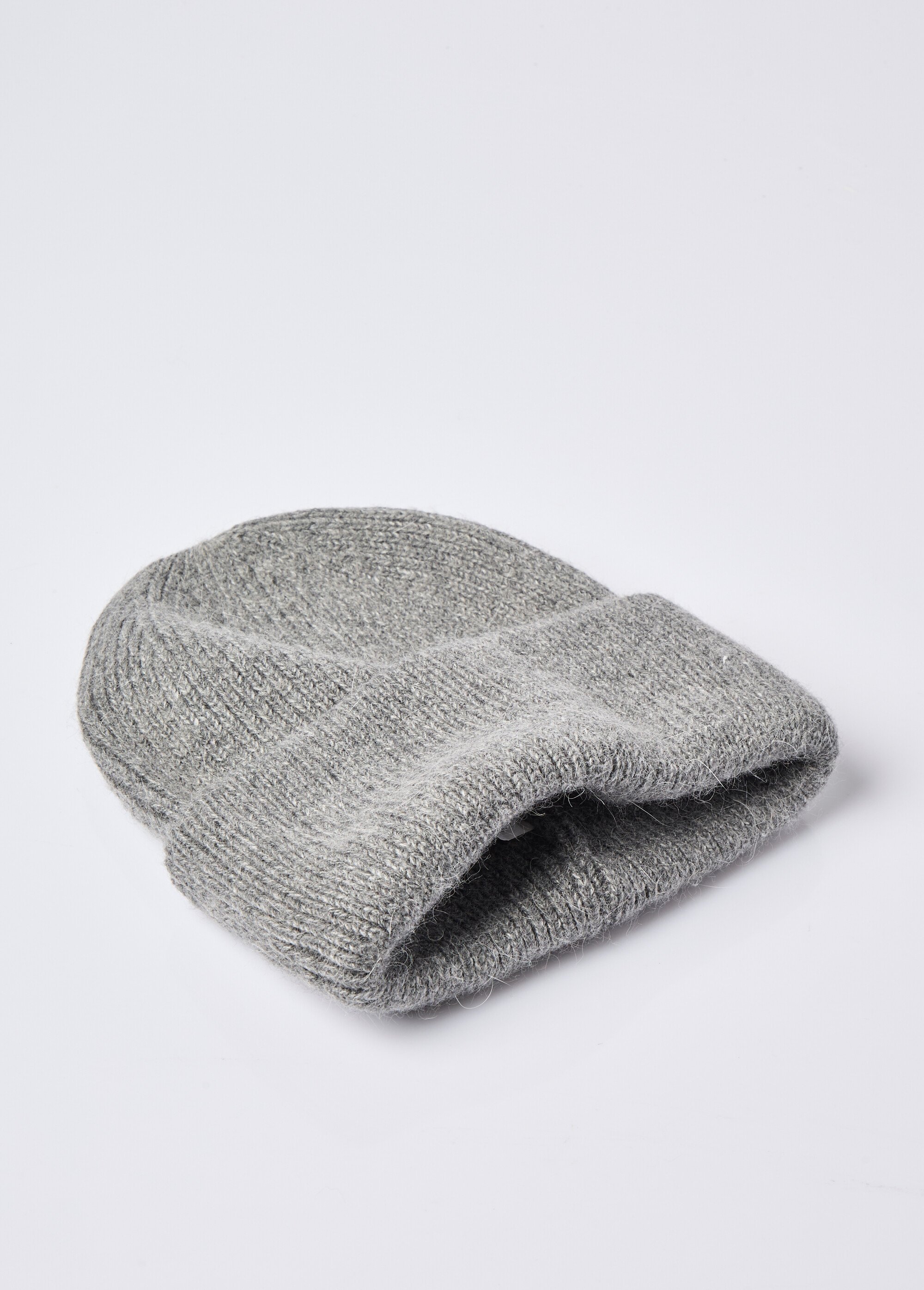 Bonnet en maille cotelée avec angora Femme Gris ORM2600 DE1