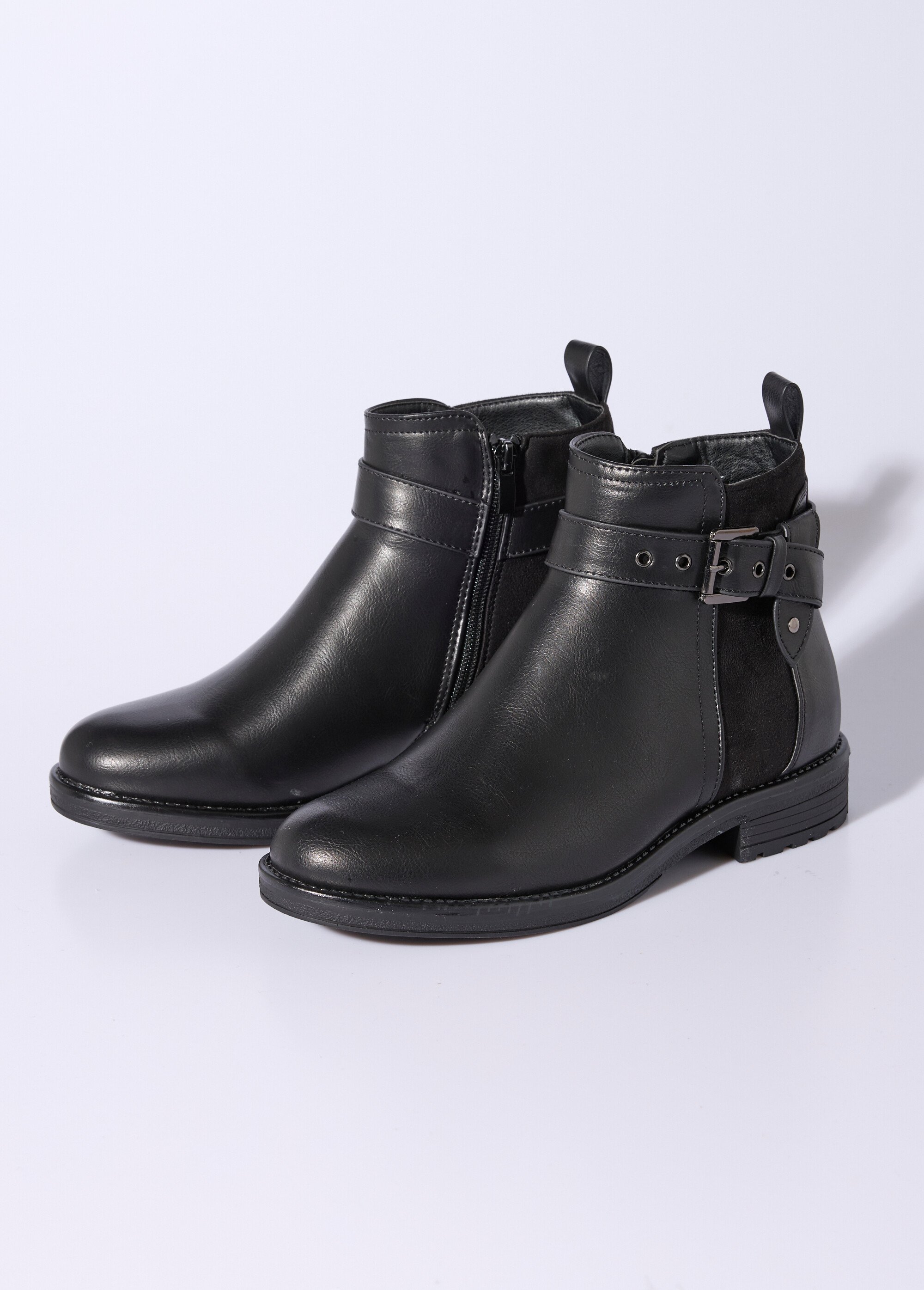 Boots bi matière avec bride cheville Femme Noir JPTDF-5121 DE1