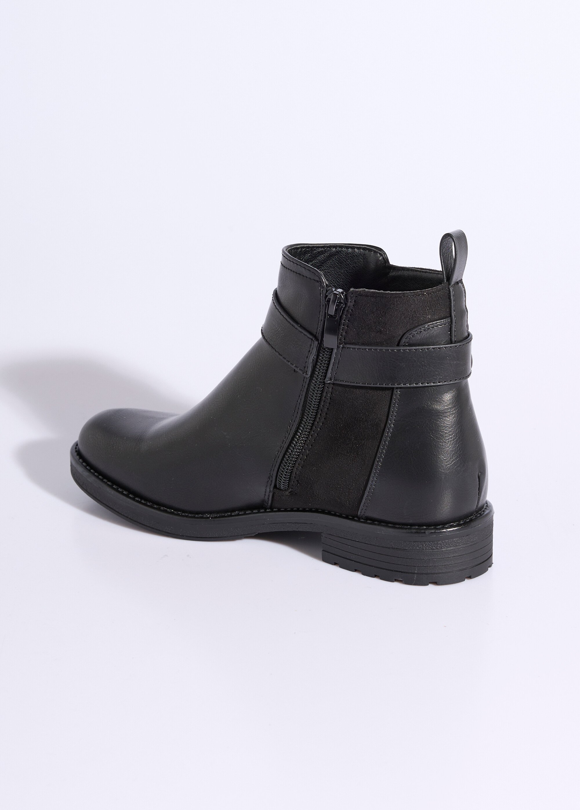 Boots bi matière avec bride cheville Femme Noir JPTDF-5121 DO1