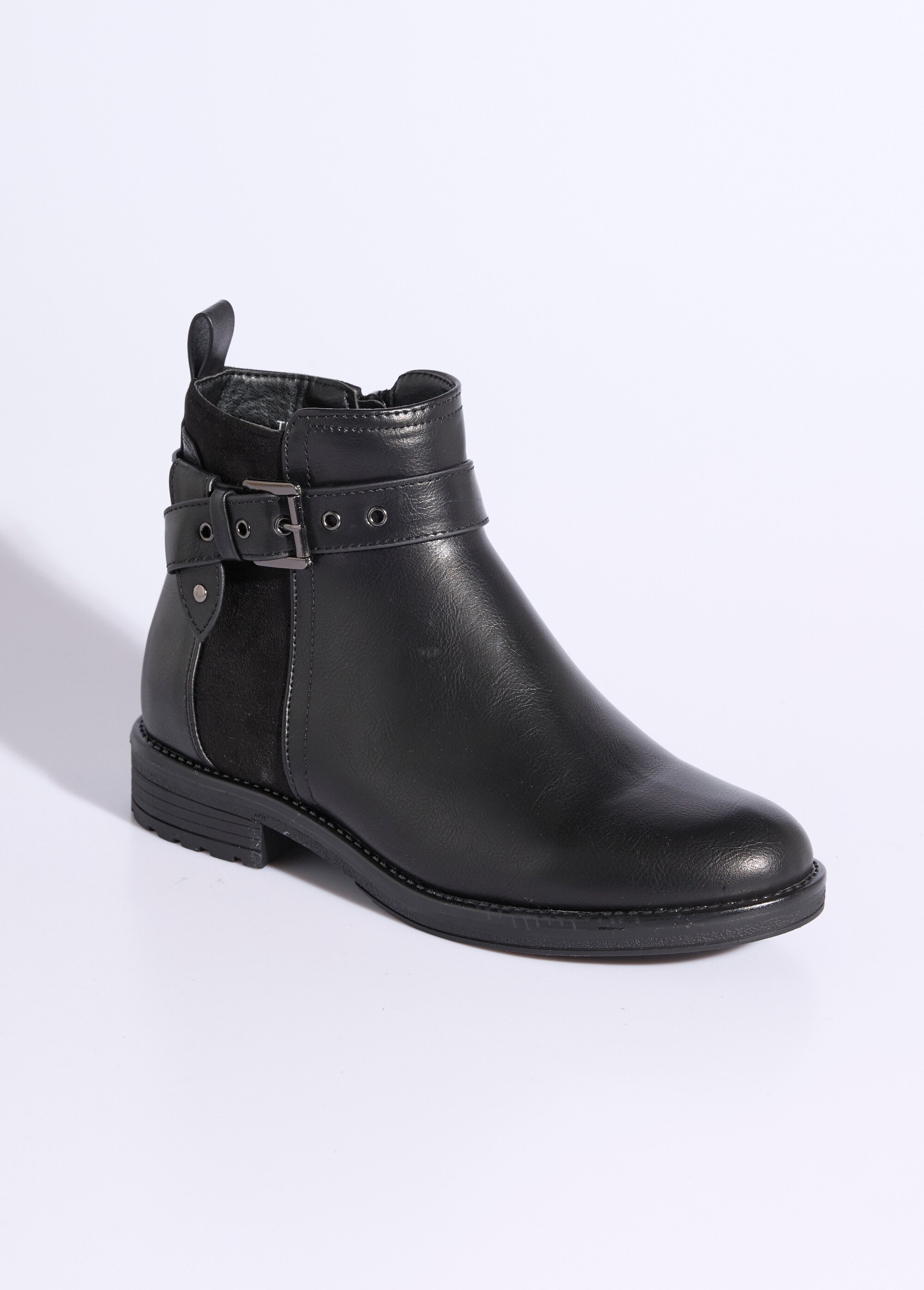 Boots bi matière avec bride cheville Femme Noir JPTDF-5121 FA1