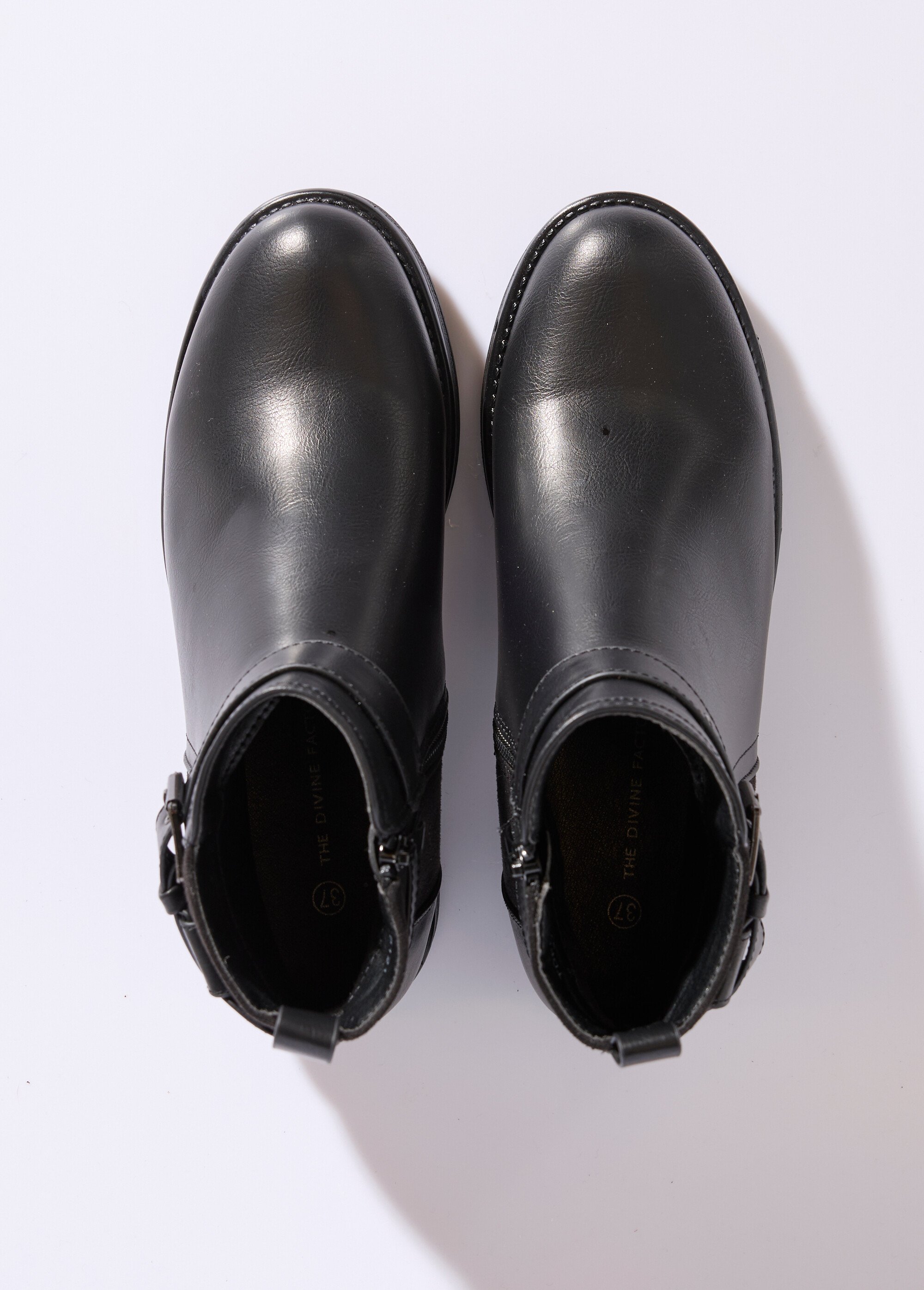 Boots bi matière avec bride cheville Femme Noir JPTDF-5121 OV1