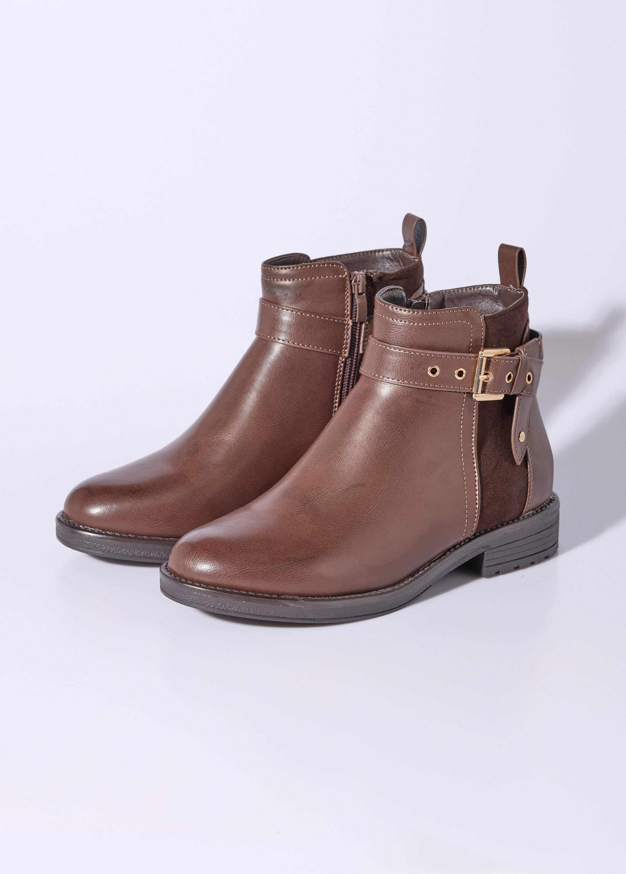 Boots bi matière avec bride cheville Femme Marron JPTDF-5121 DE1