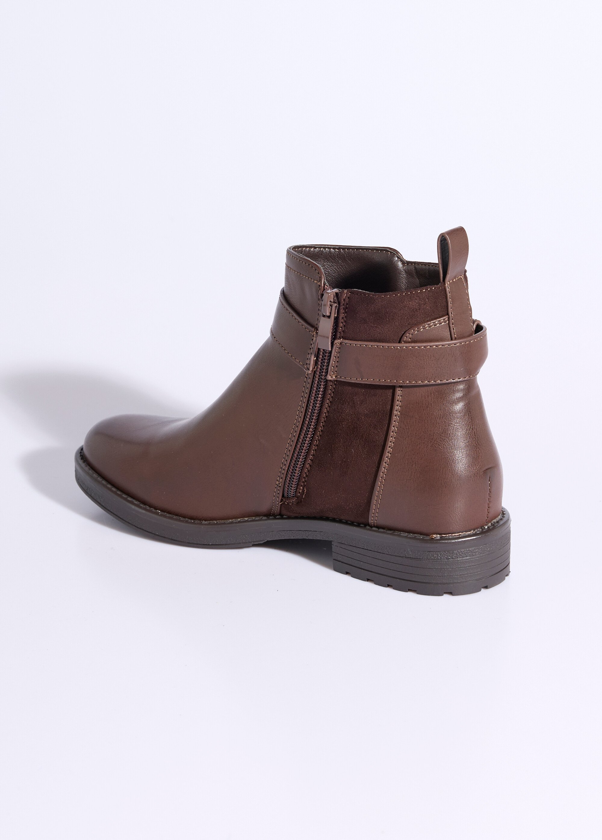 Boots bi matière avec bride cheville Femme Marron JPTDF-5121 DO1