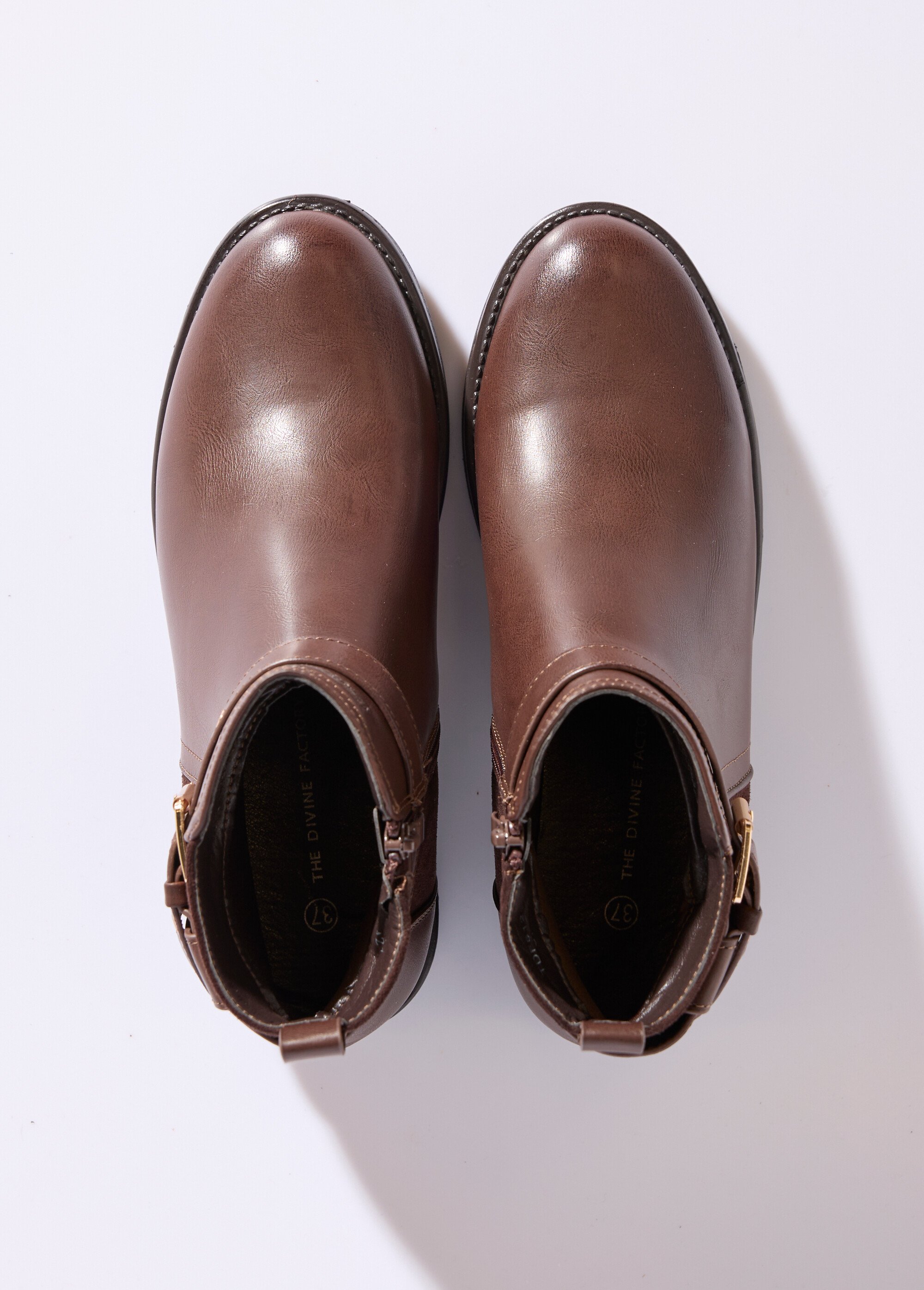 Boots bi matière avec bride cheville Femme Marron JPTDF-5121 OV1