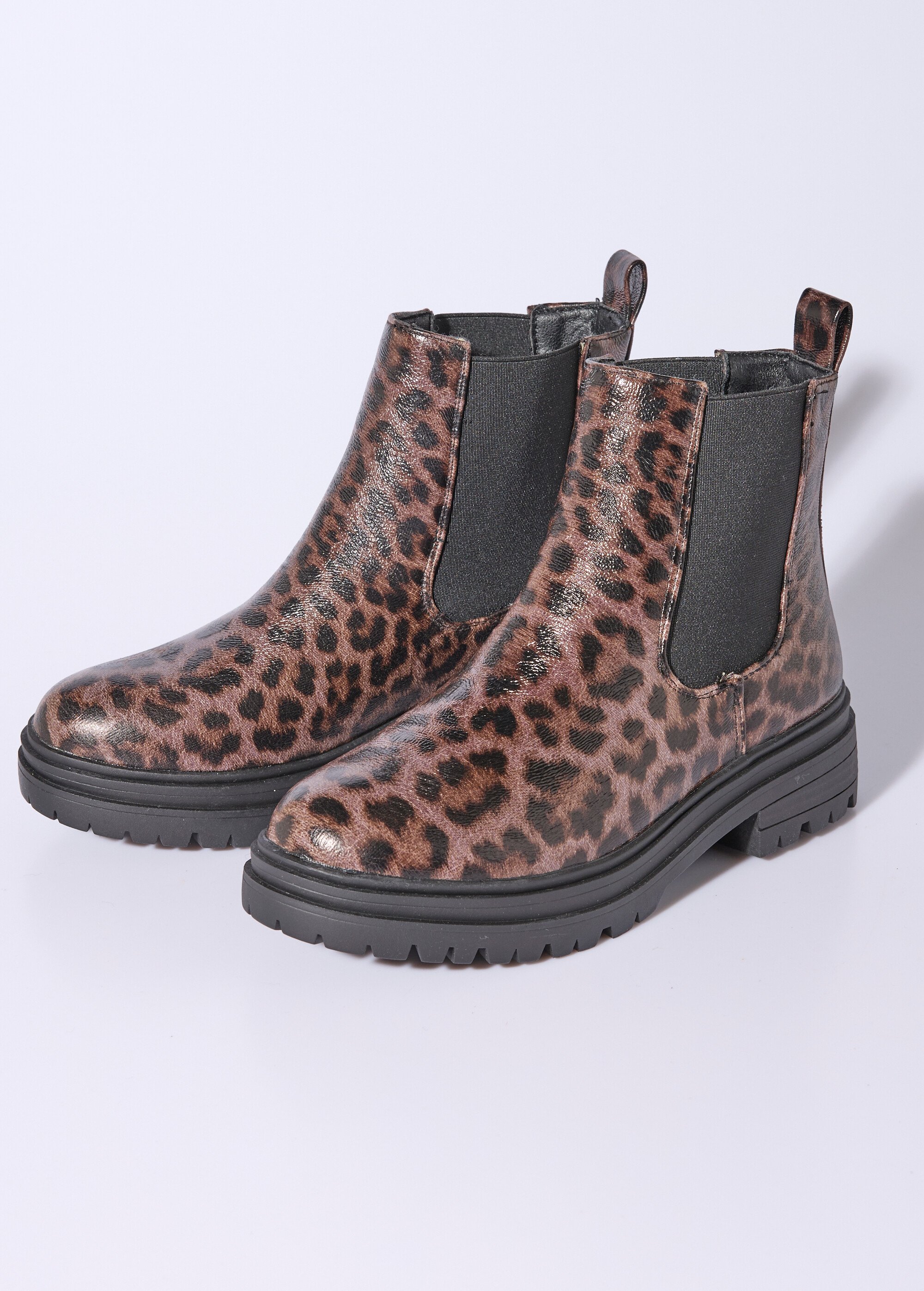 Boots Chelsea compensées imprimé léopard Femme Noir JPTDF-5336 DE1