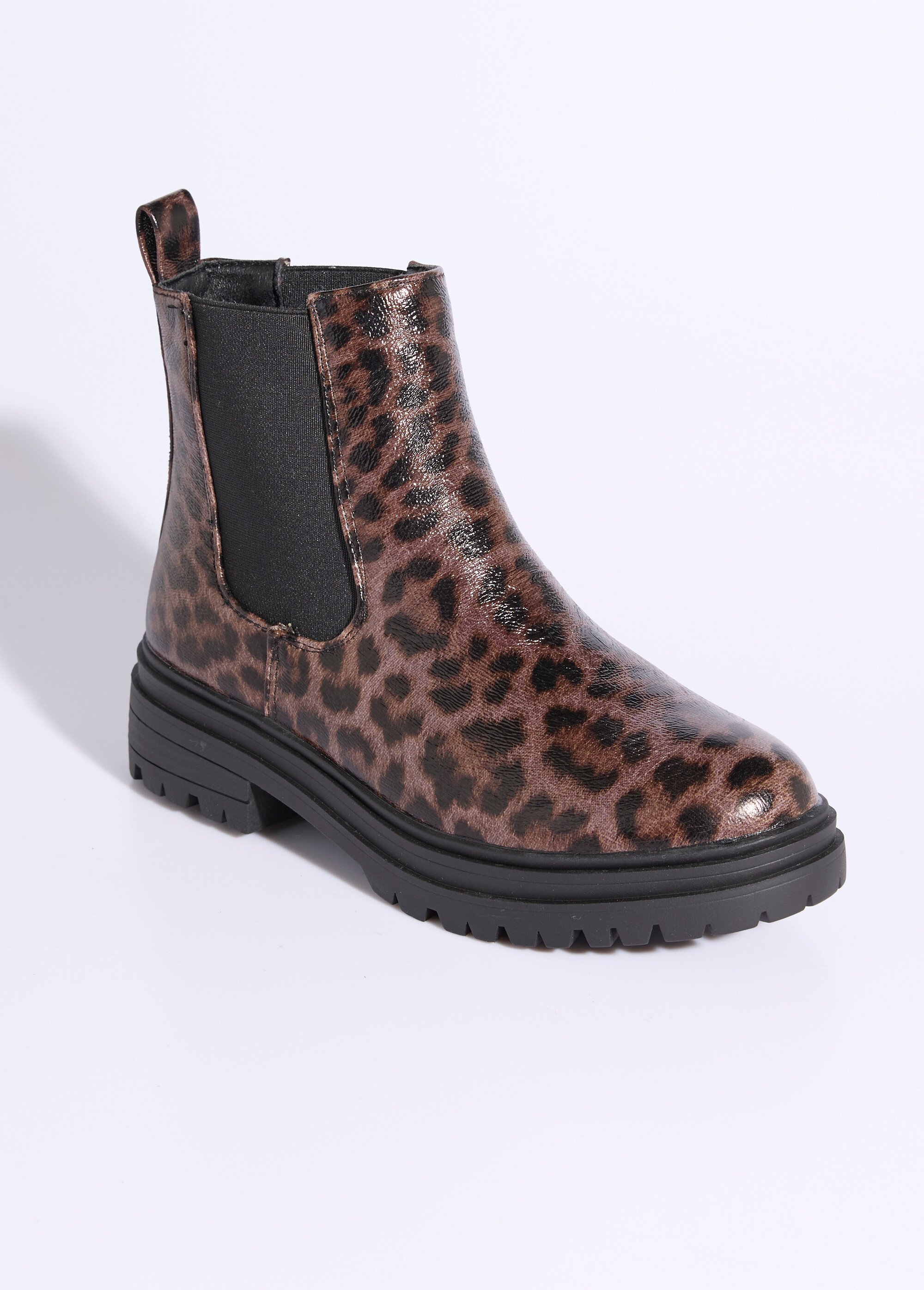 Boots Chelsea compensées imprimé léopard Femme Noir JPTDF-5336 FA1