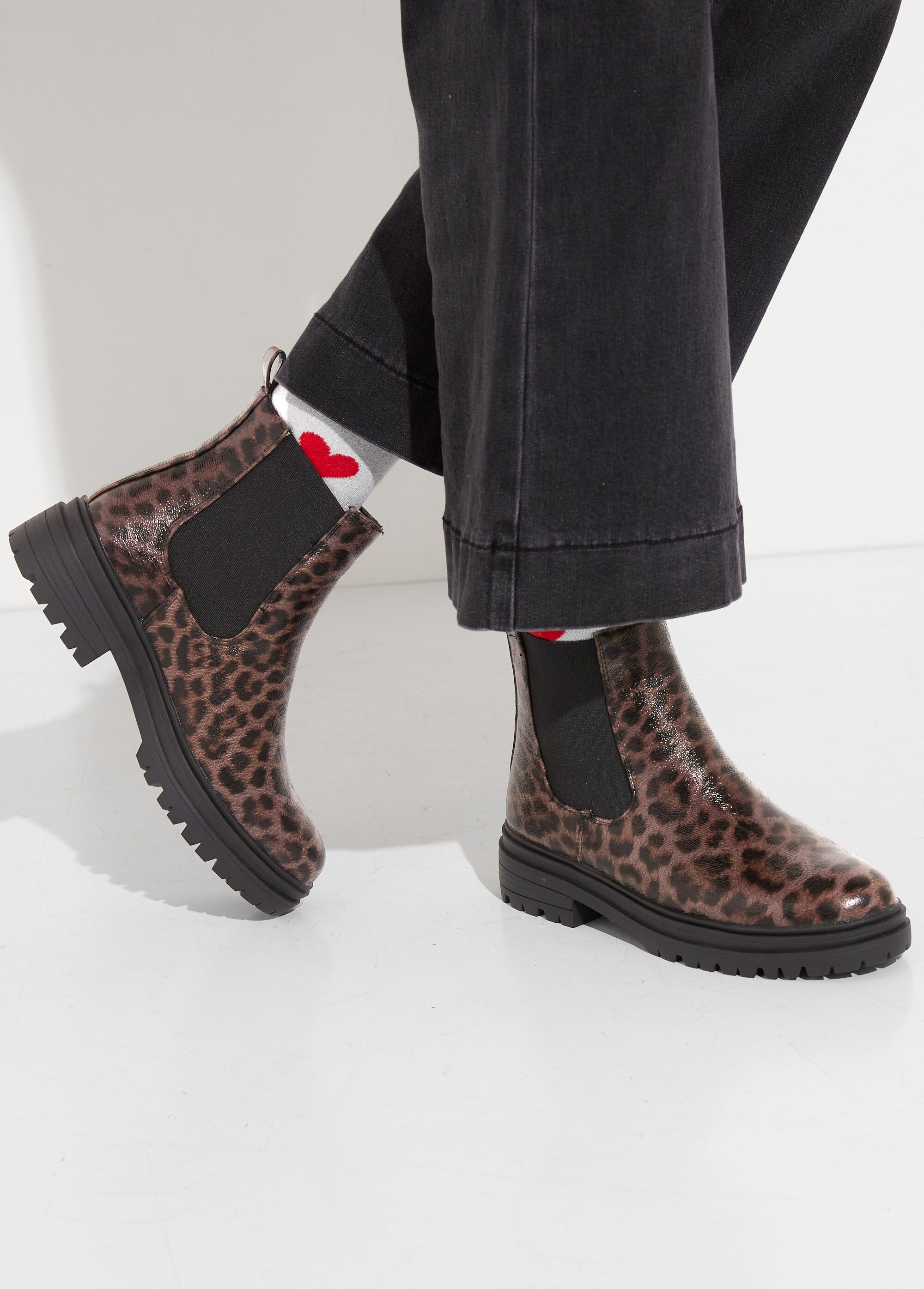 Boots Chelsea compensées imprimé léopard Femme Noir JPTDF-5336 SF1