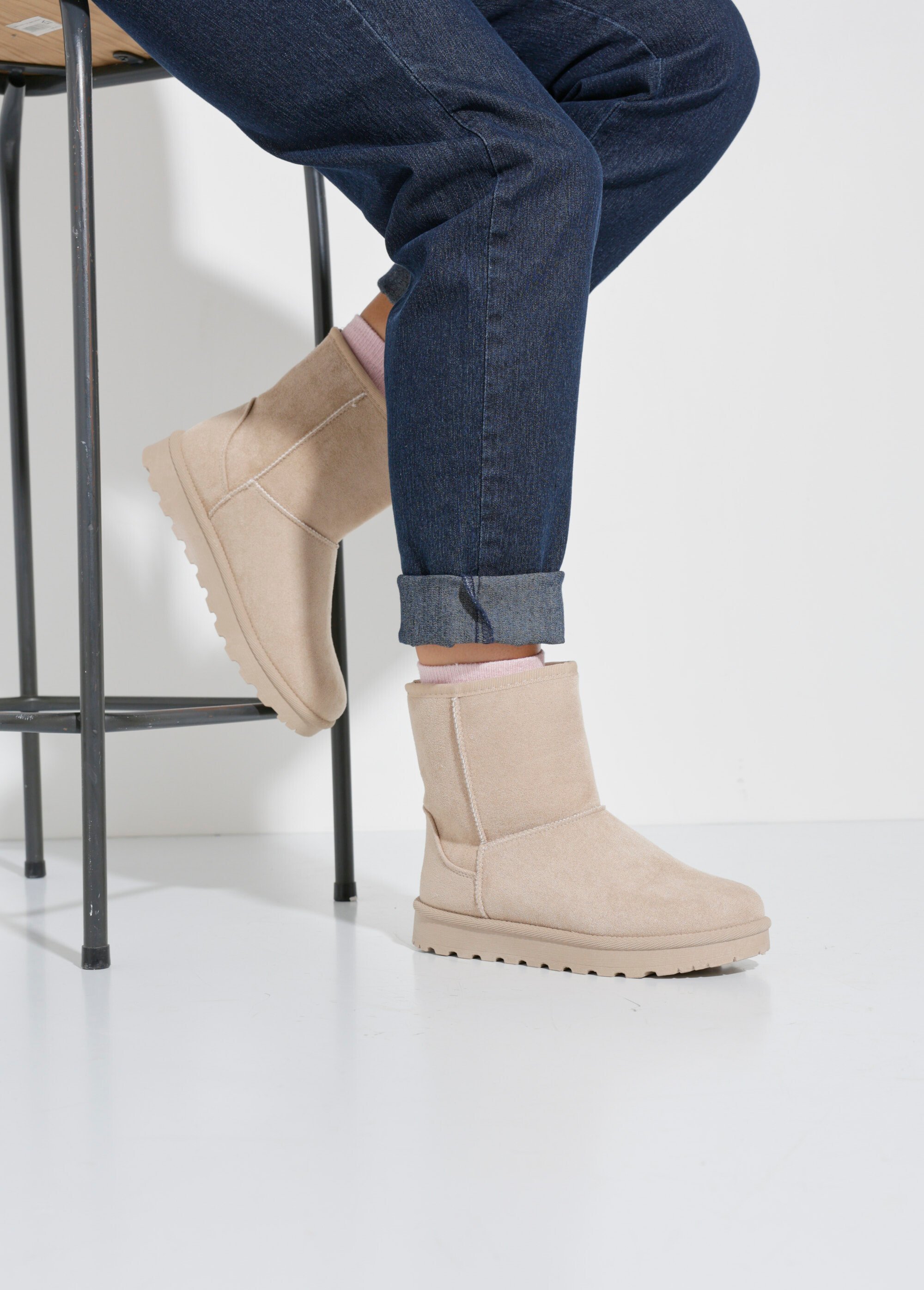 Boots fourrées chaudes semelle compensée Femme Beige LBSDMB6126 SF1