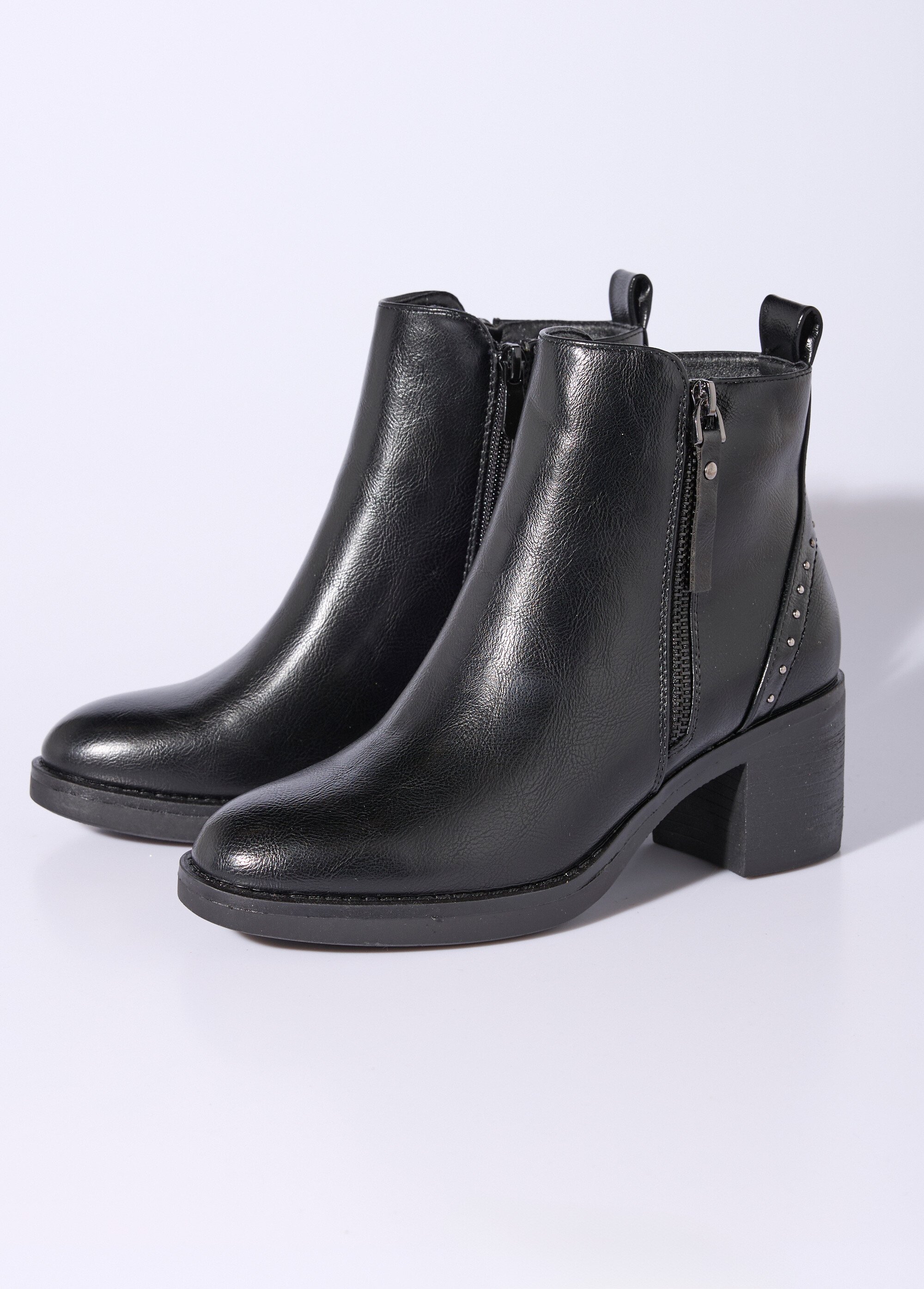 Boots zippées à talon détails cloutés Femme Noir JPTDF-5324 DE1