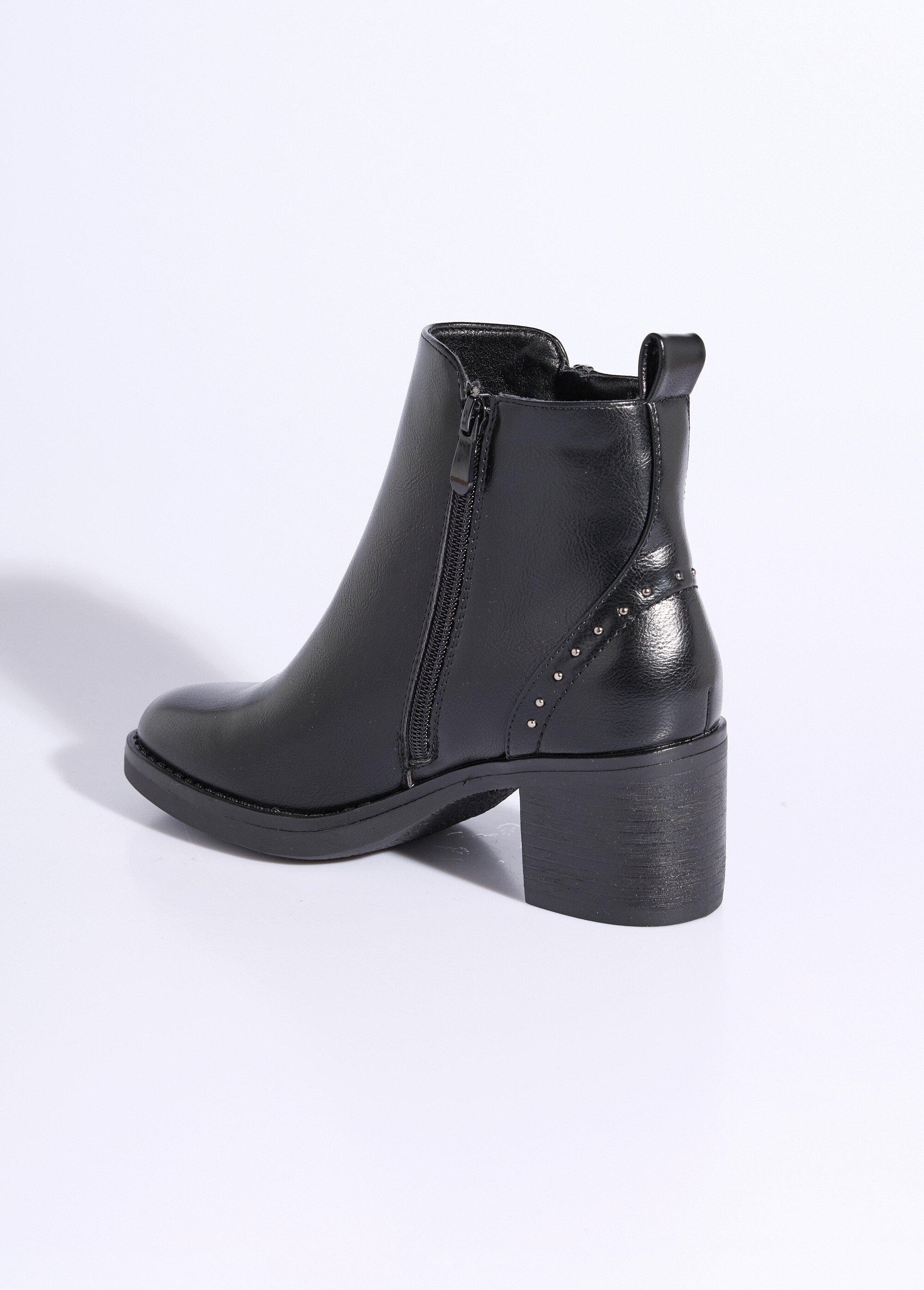 Boots zippées à talon détails cloutés Femme Noir JPTDF-5324 DO1