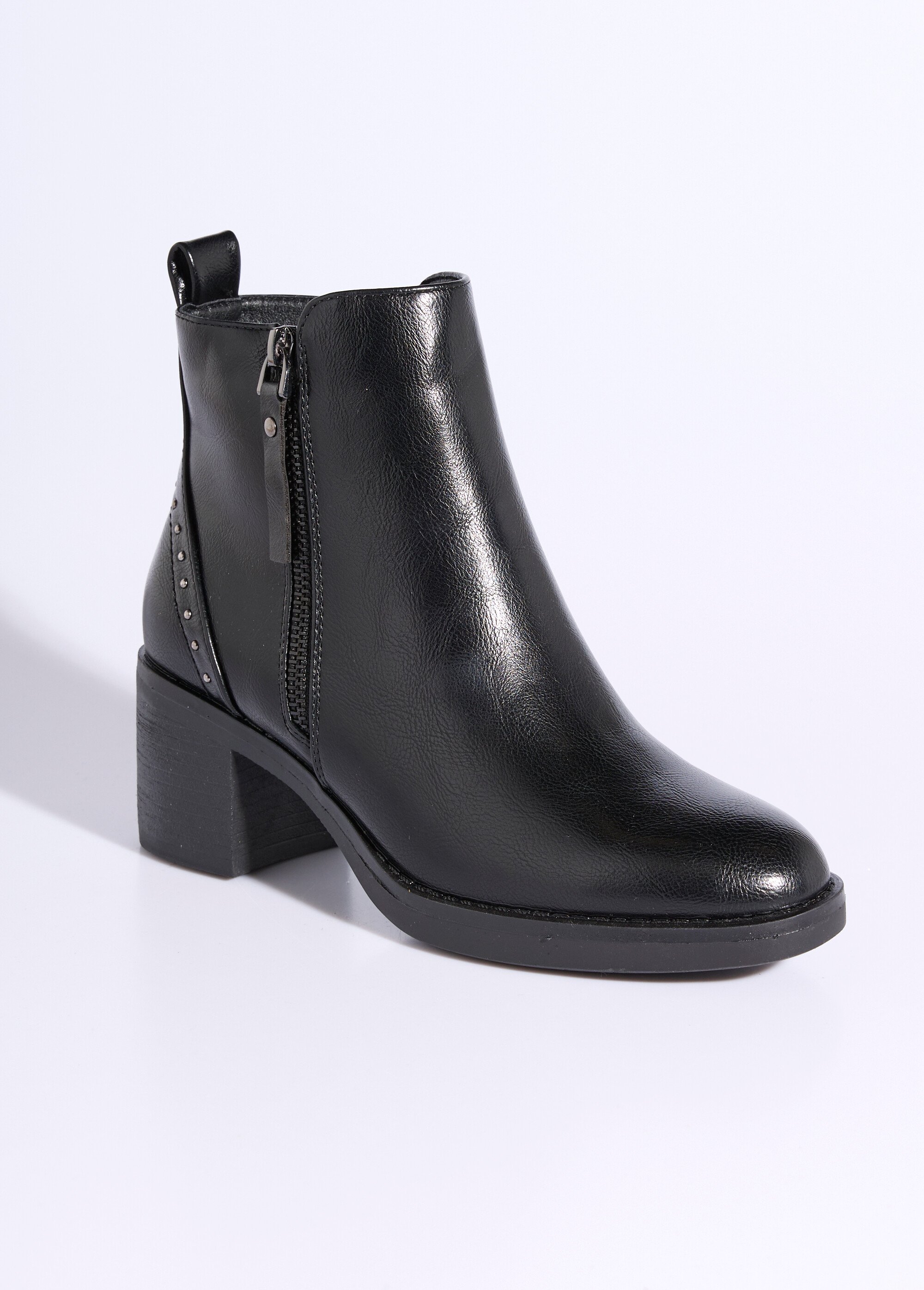 Boots zippées à talon détails cloutés Femme Noir JPTDF-5324 FA1