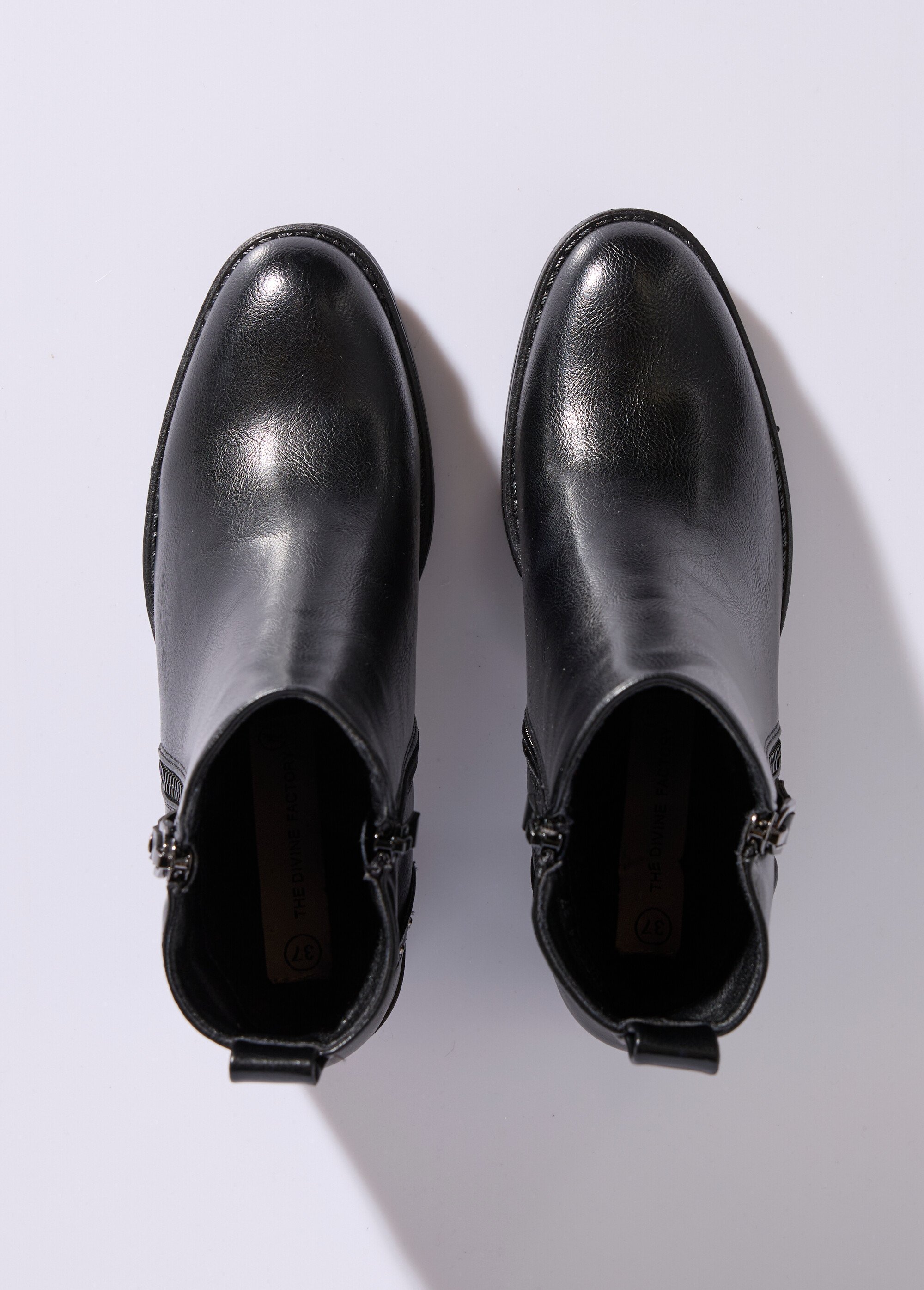 Boots zippées à talon détails cloutés Femme Noir JPTDF-5324 OV1