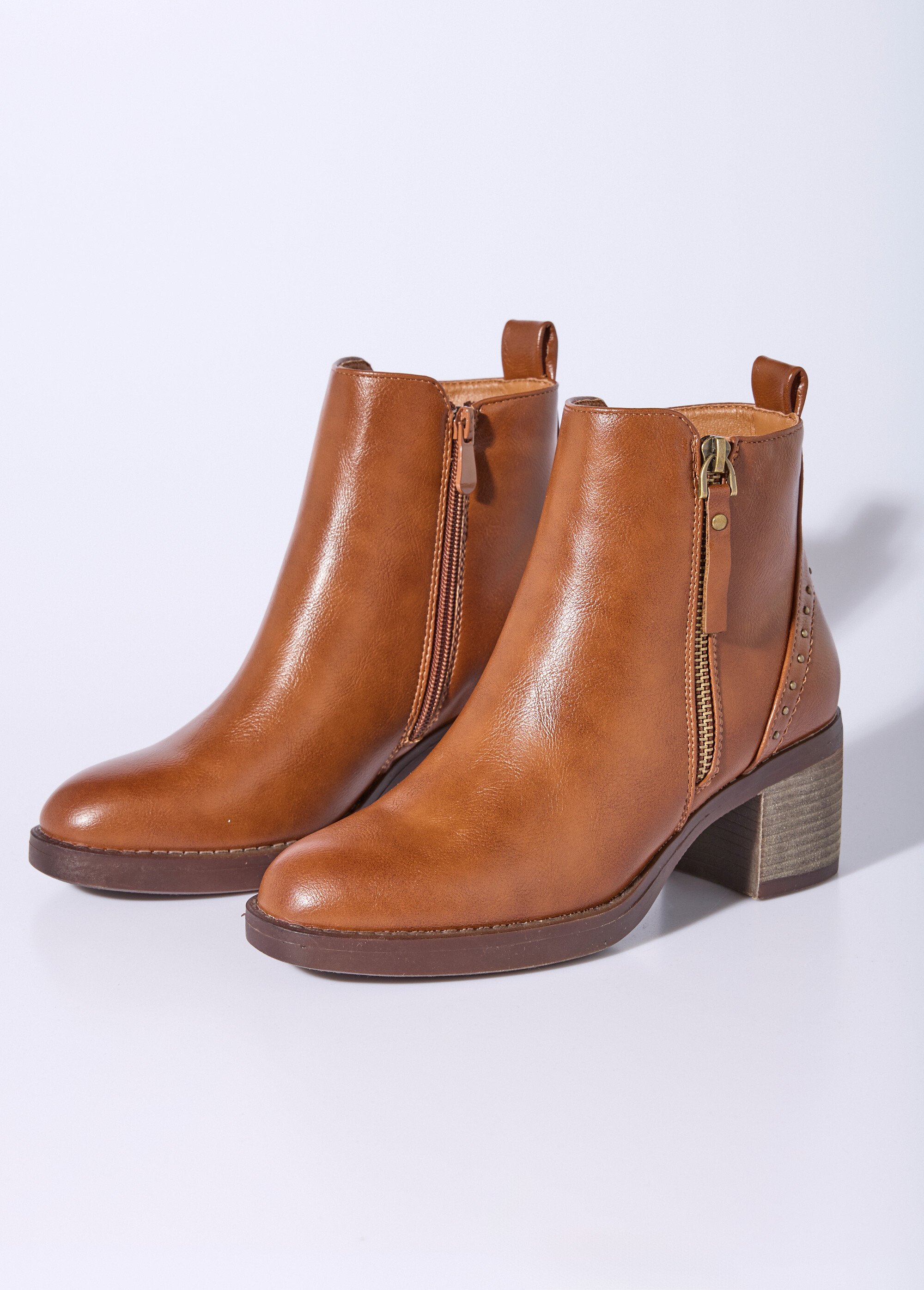 Boots zippées à talon détails cloutés Femme Marron JPTDF-5324 DE1